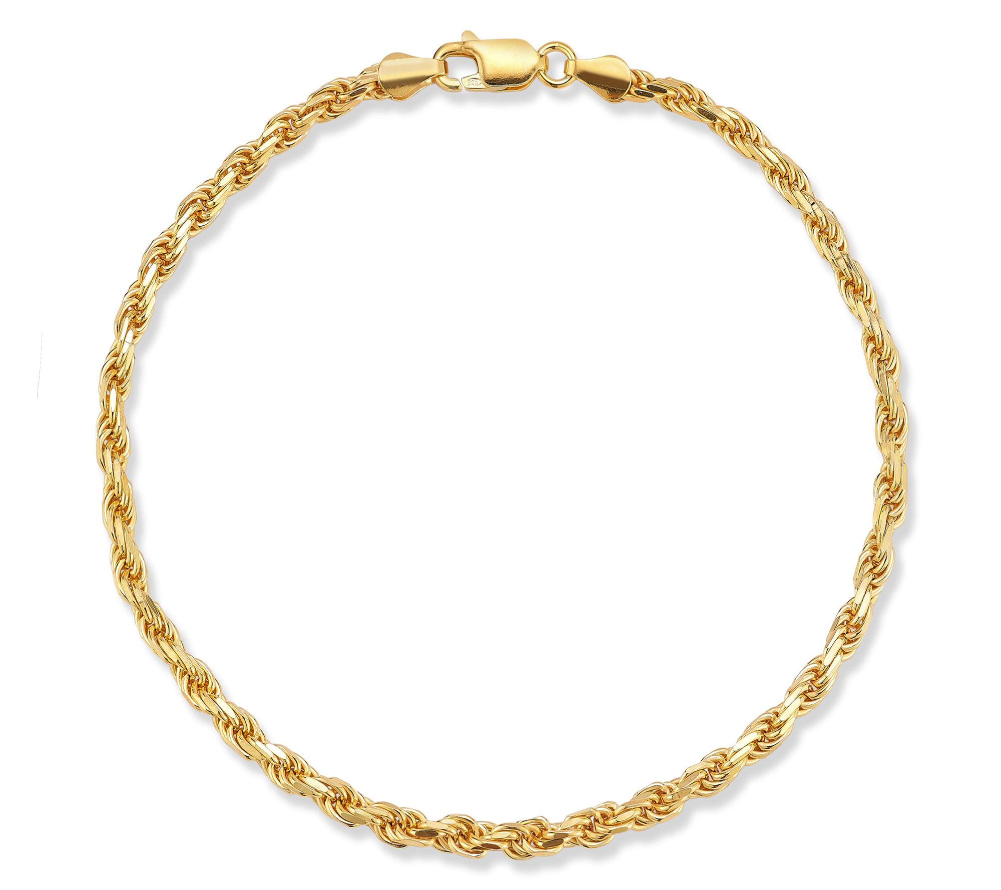 Italian Silver Men's 9" 3MM Rope Chain Bracelet, Sterling