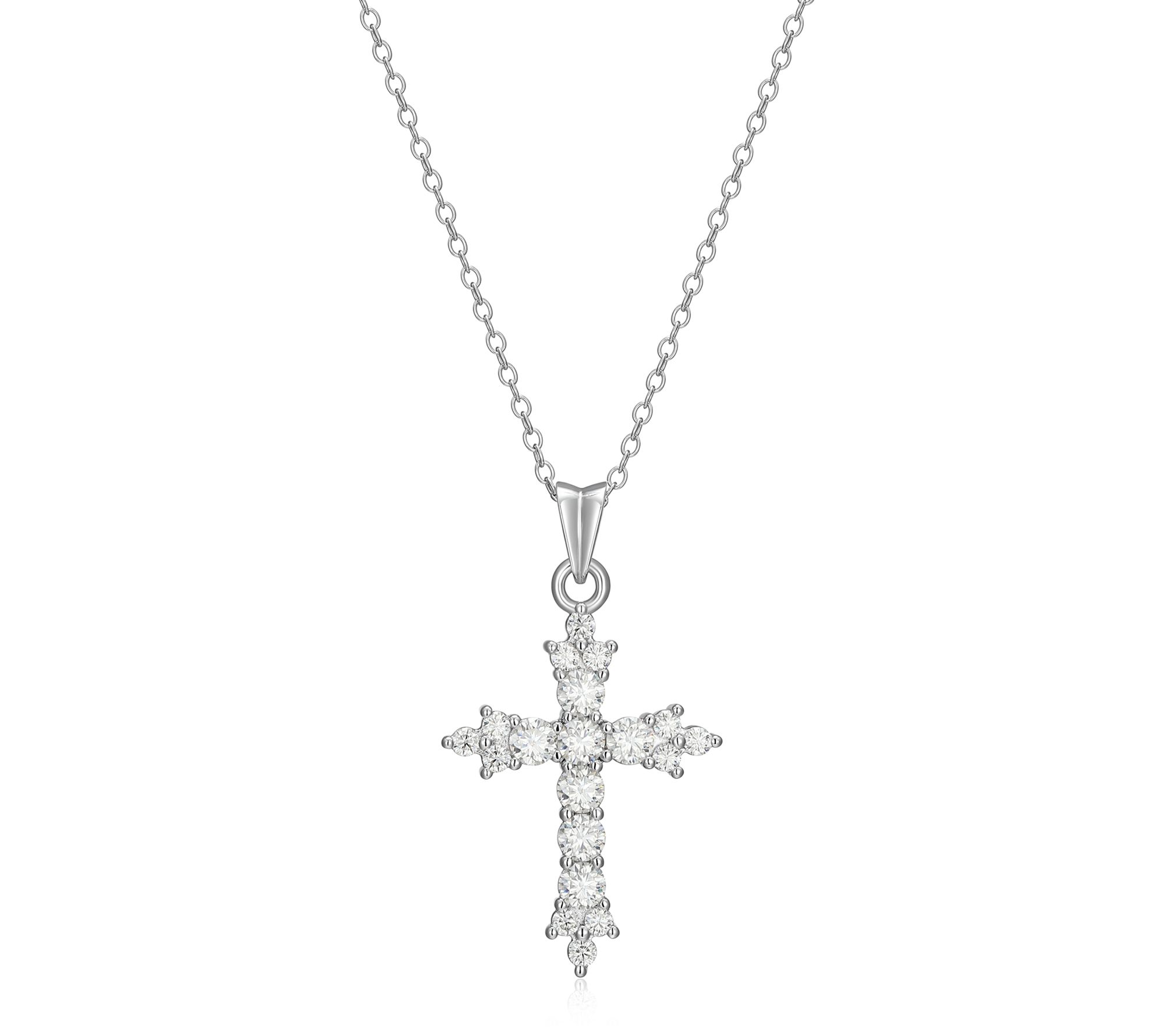 Moissanite 1.00 cttw Cross Pendant w/ Chain, Sterling Silver