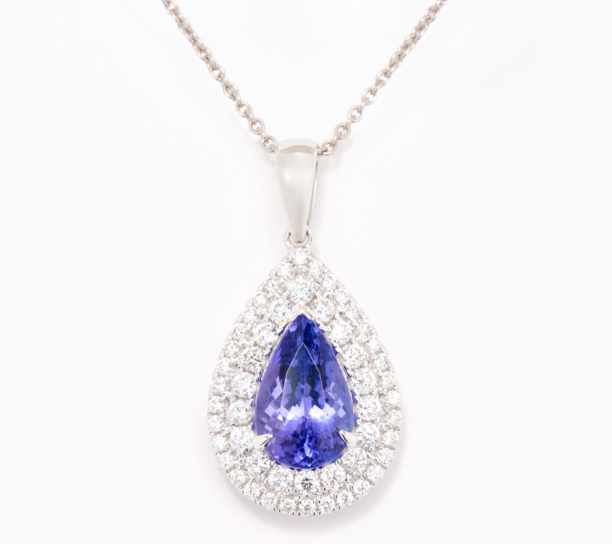 Pure Tanzanite 2.60 cttw Tanzanite Pear Diamond Halo Necklace, 18K