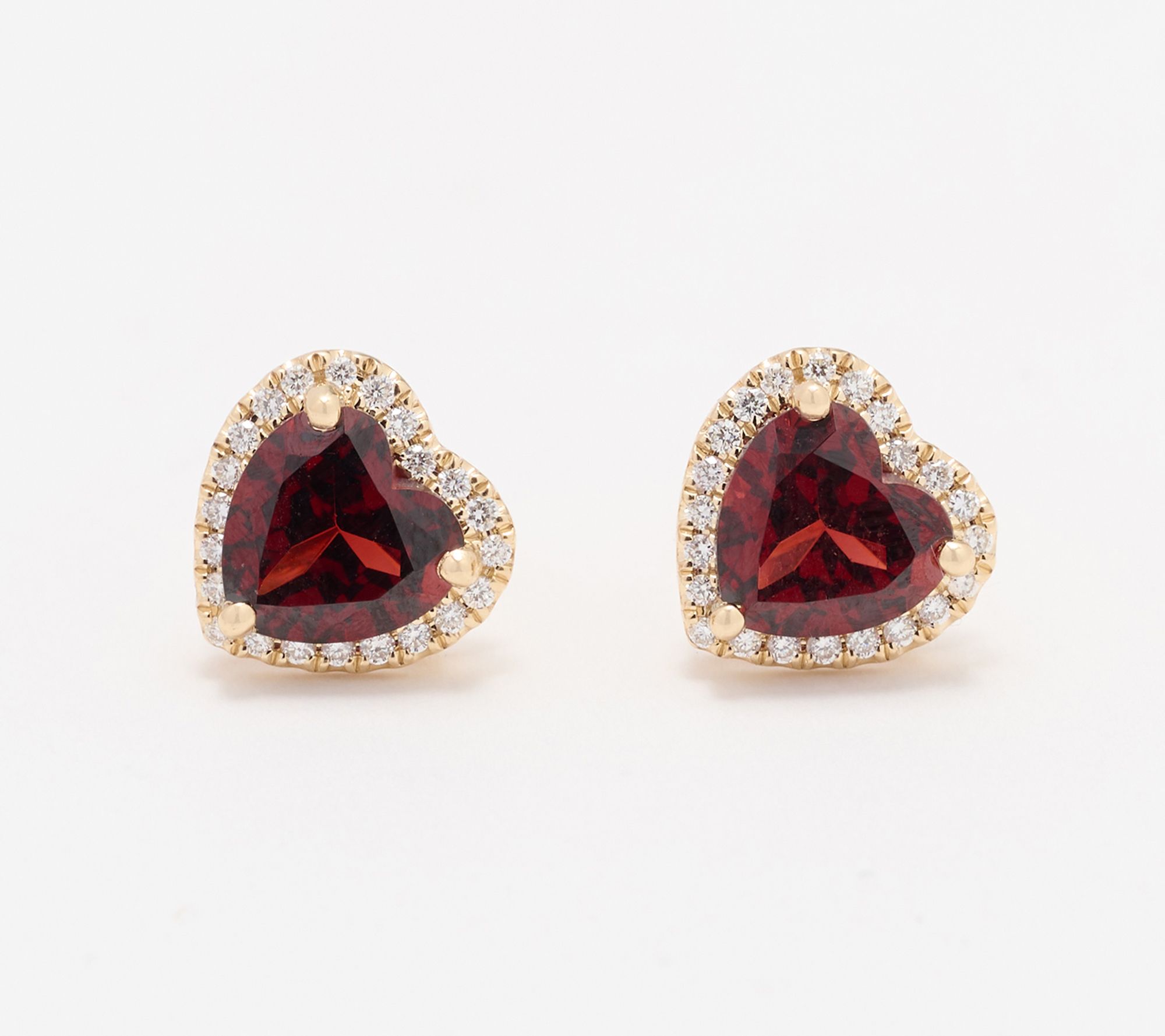 Effy 14K Gold Diamond & Garnet Heart Stud Earrings