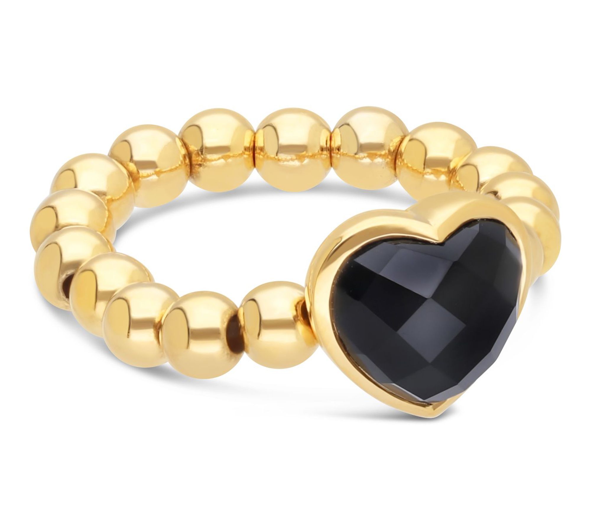 Elyse Ryan 14K Gold Clad Onyx Heart Beaded Ring