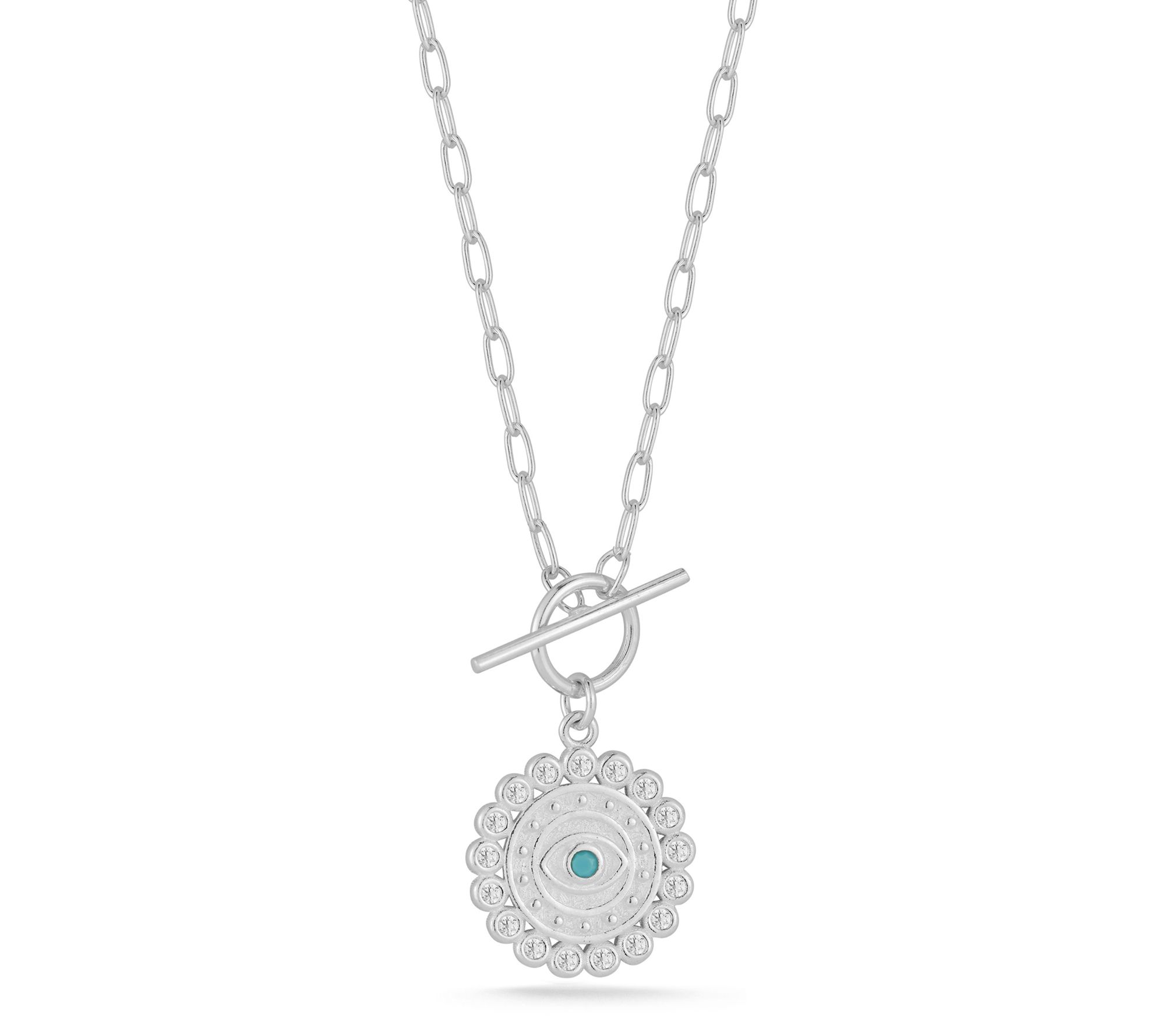 Sterlina Silver Evil Eye Toggle Necklace, Sterling