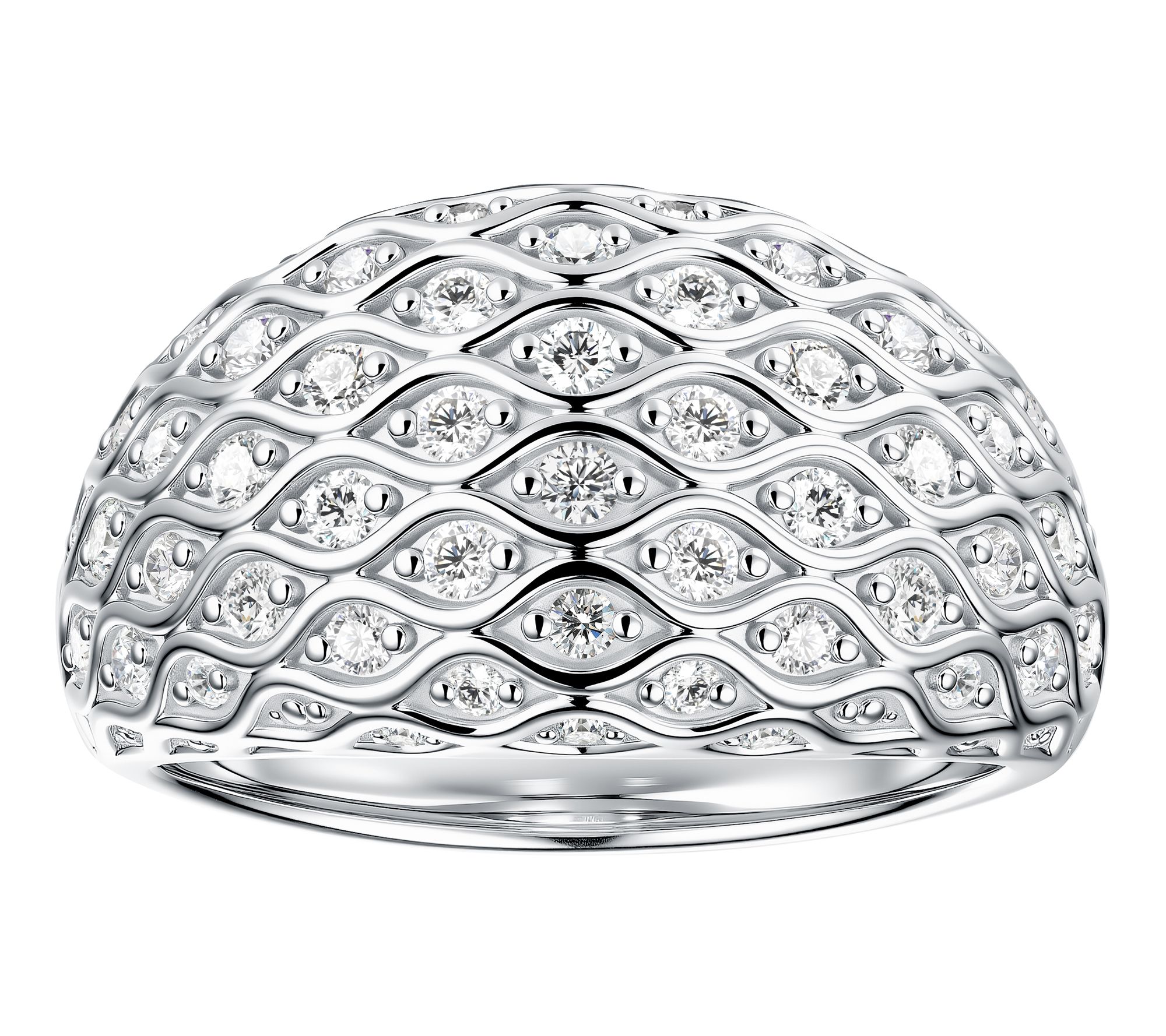 Diamonique Dome Lattice Style Ring, Sterling Silver