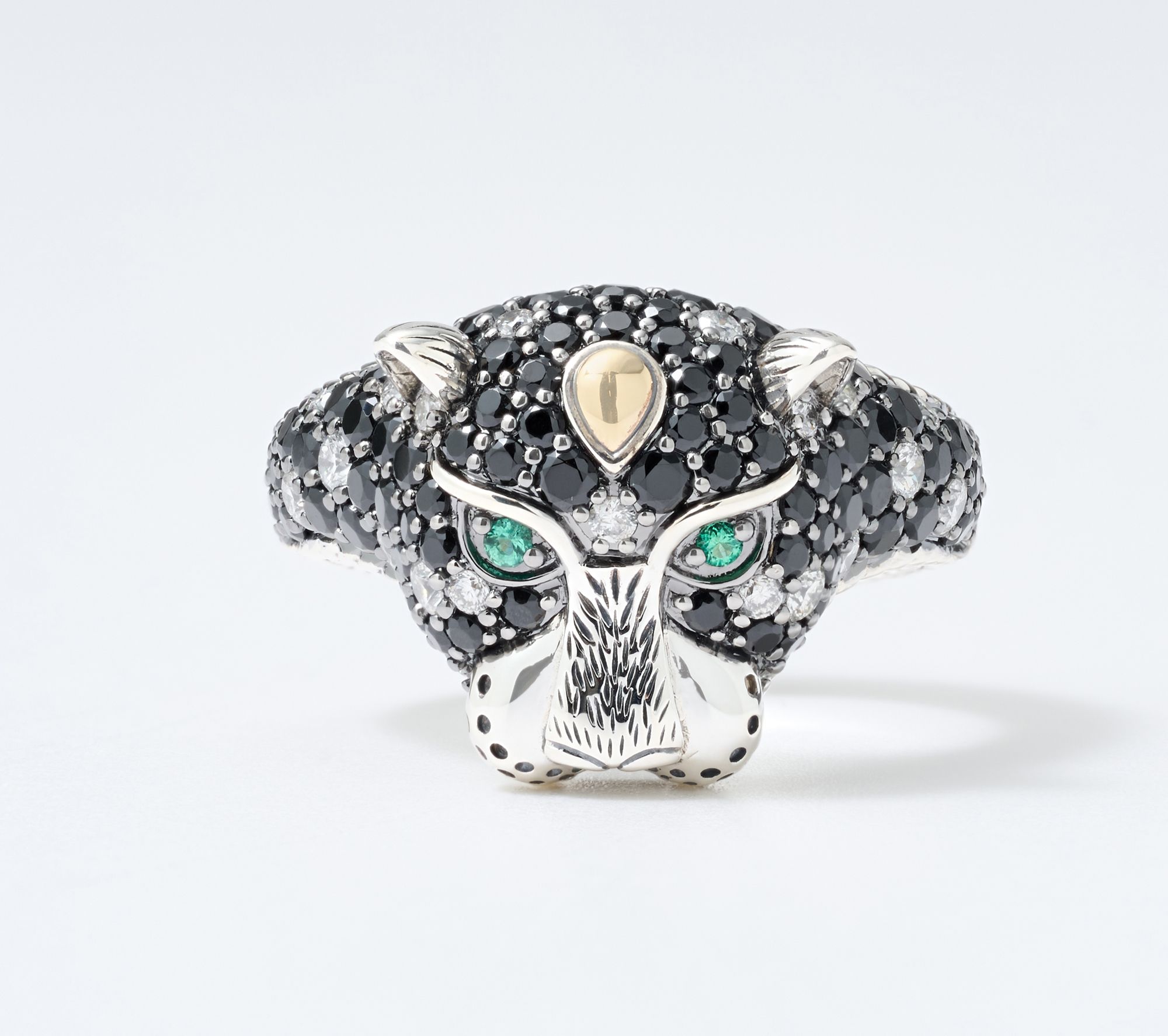JAI Sterling Silver & 14K Diamond & Black Spinel Leopard Ring