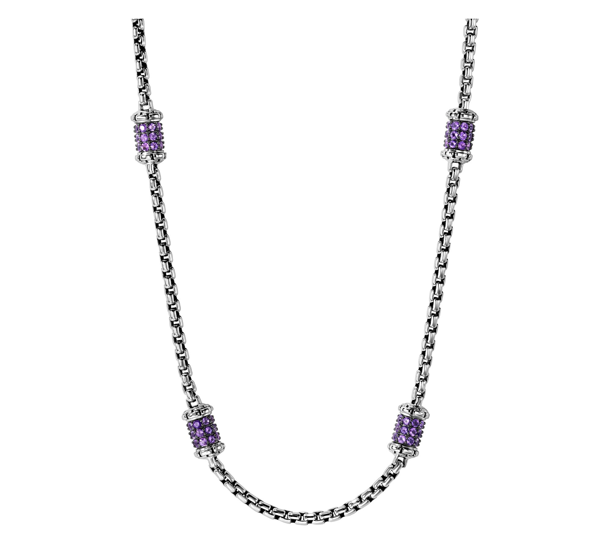 JAI Sterling Silver Pave Station 2.7mm Box Chain 18" Necklace