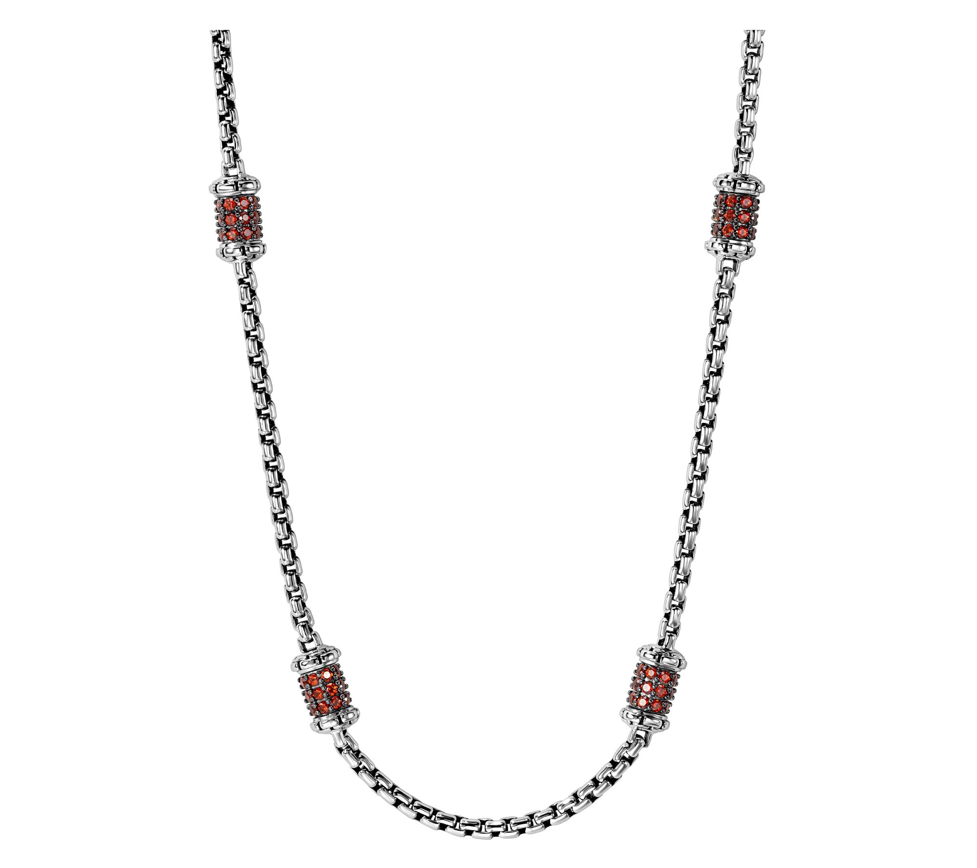 JAI Sterling Silver Pave Station 2.7mm Box Chain 18" Necklace