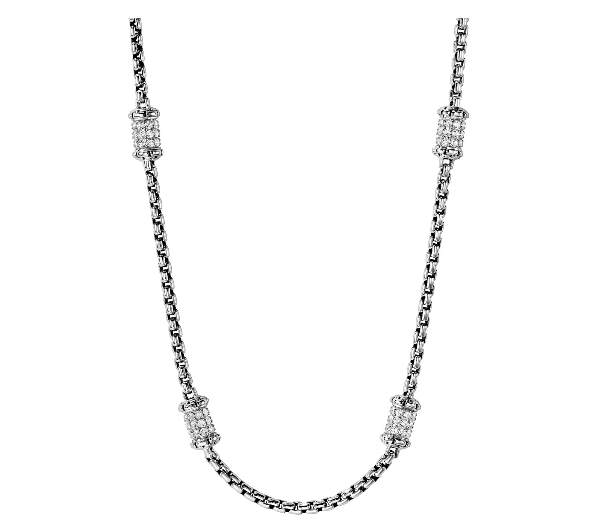JAI Sterling Silver Pave Station 2.7mm Box Chain 18" Necklace
