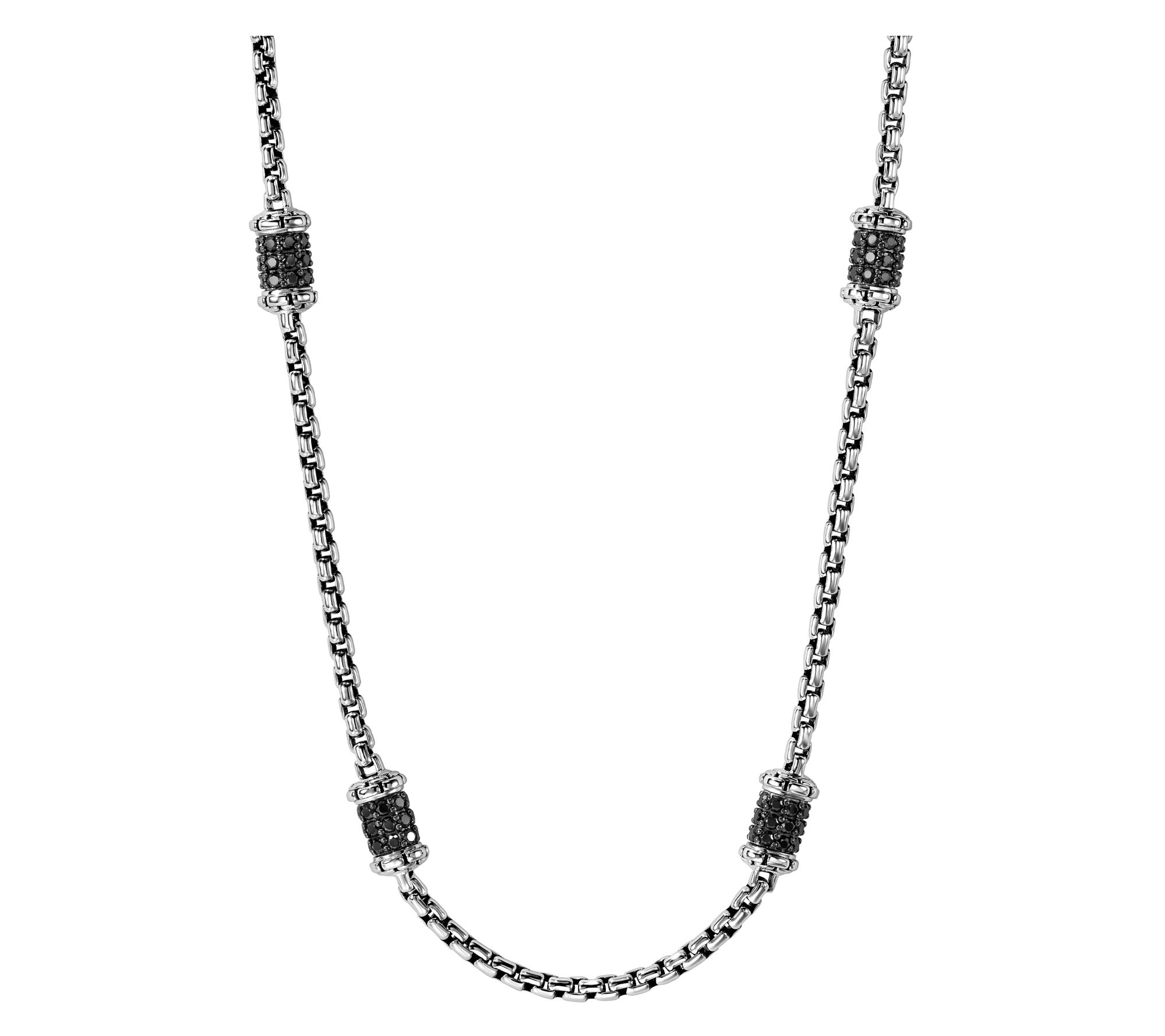 JAI Sterling Silver Pave Station 2.7mm Box Chain 18" Necklace