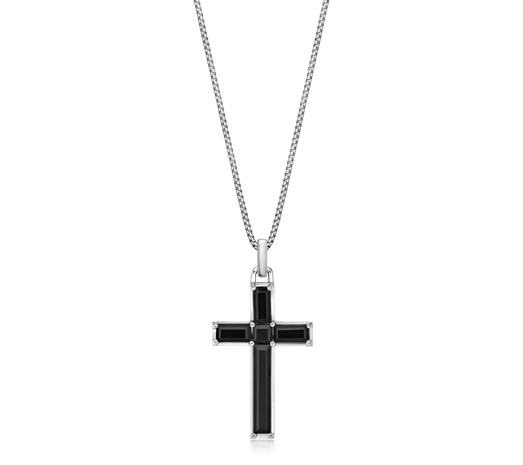 LYNX Men's Sterling Silver Onyx Cross Pendant w/ Chain