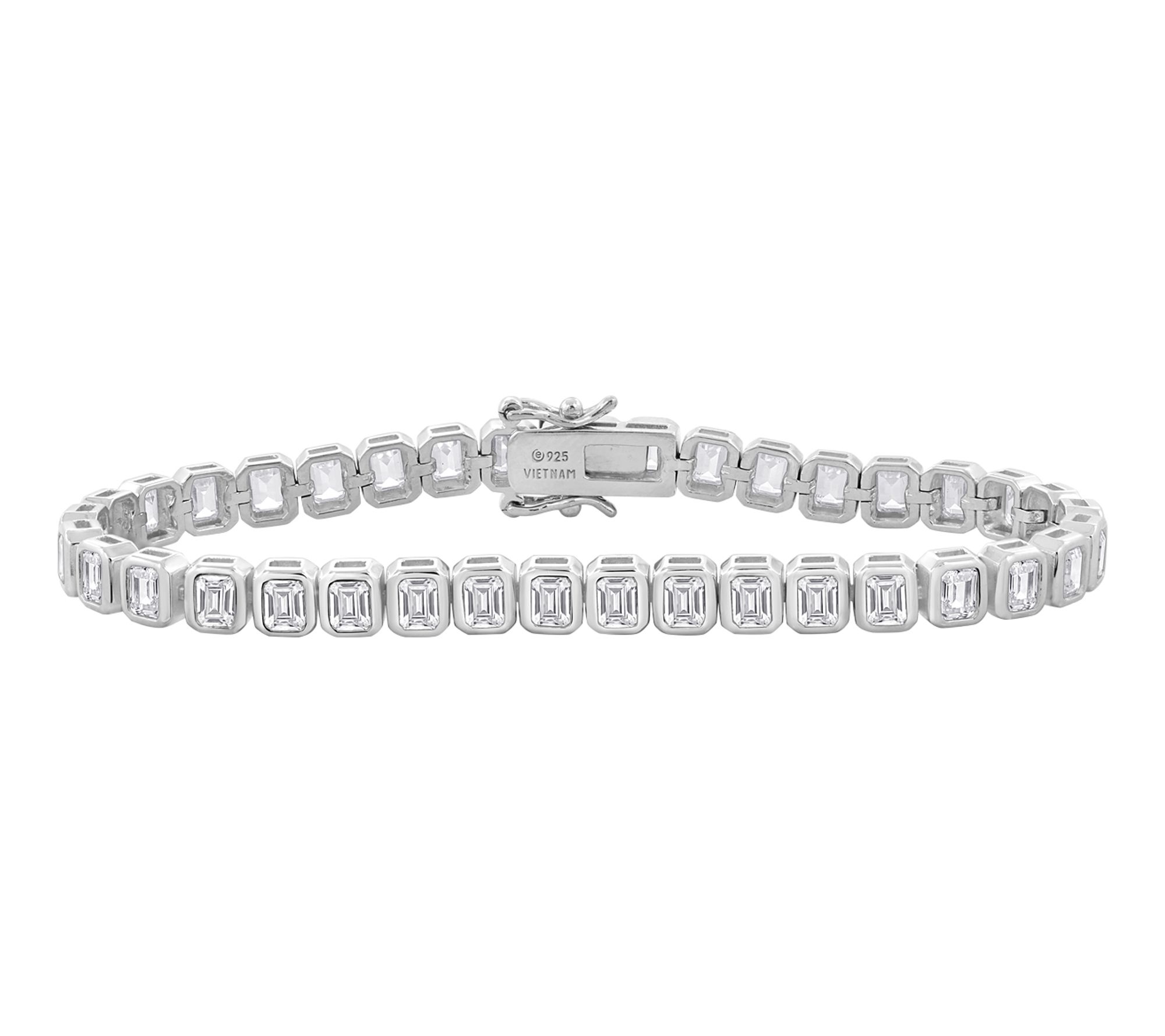 Diamonique Emerald Cut Tennis Bracelet, Sterling Silver