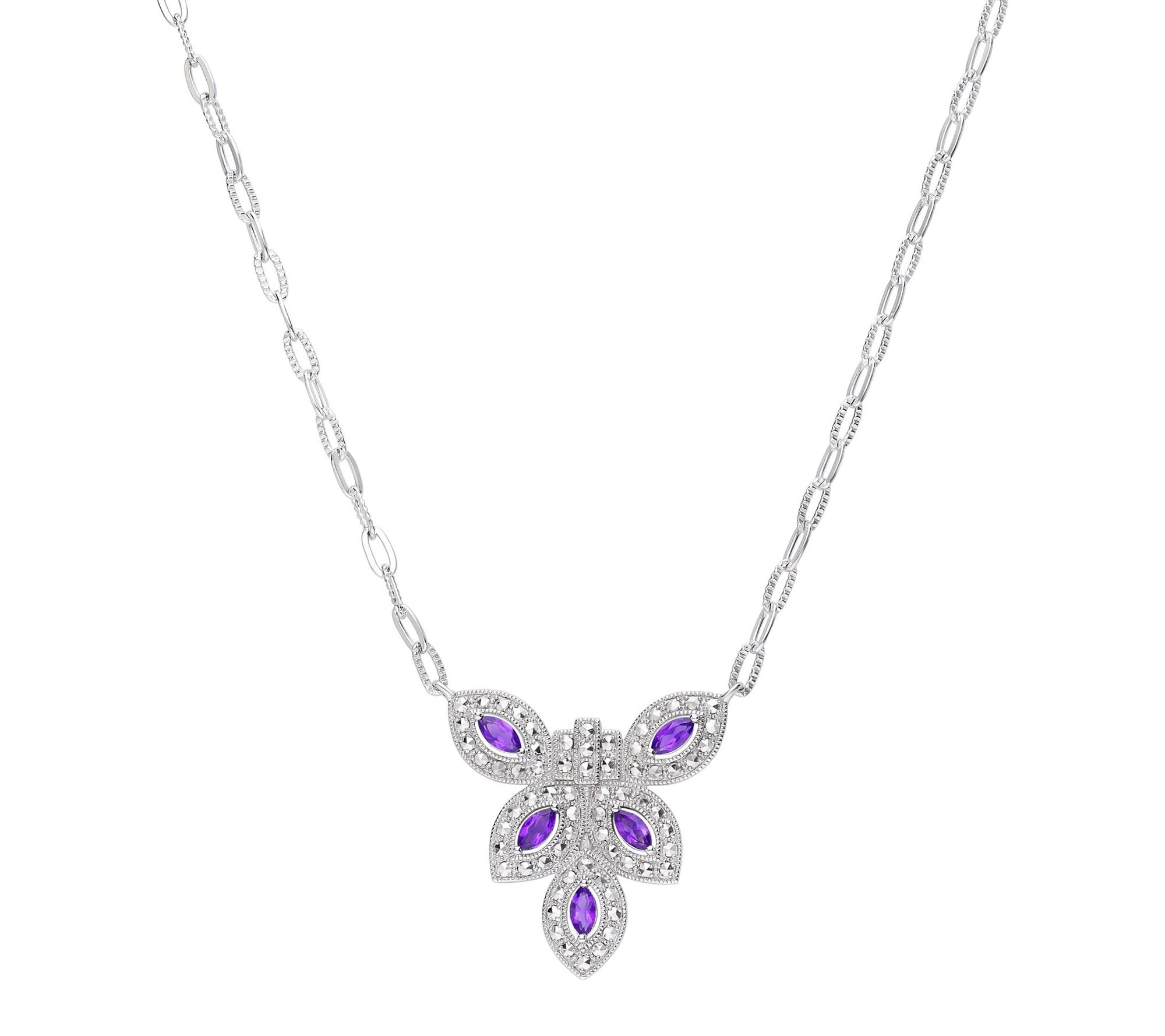 Dallas Prince Chrome Marcasite & Amethyst Blossom Necklace