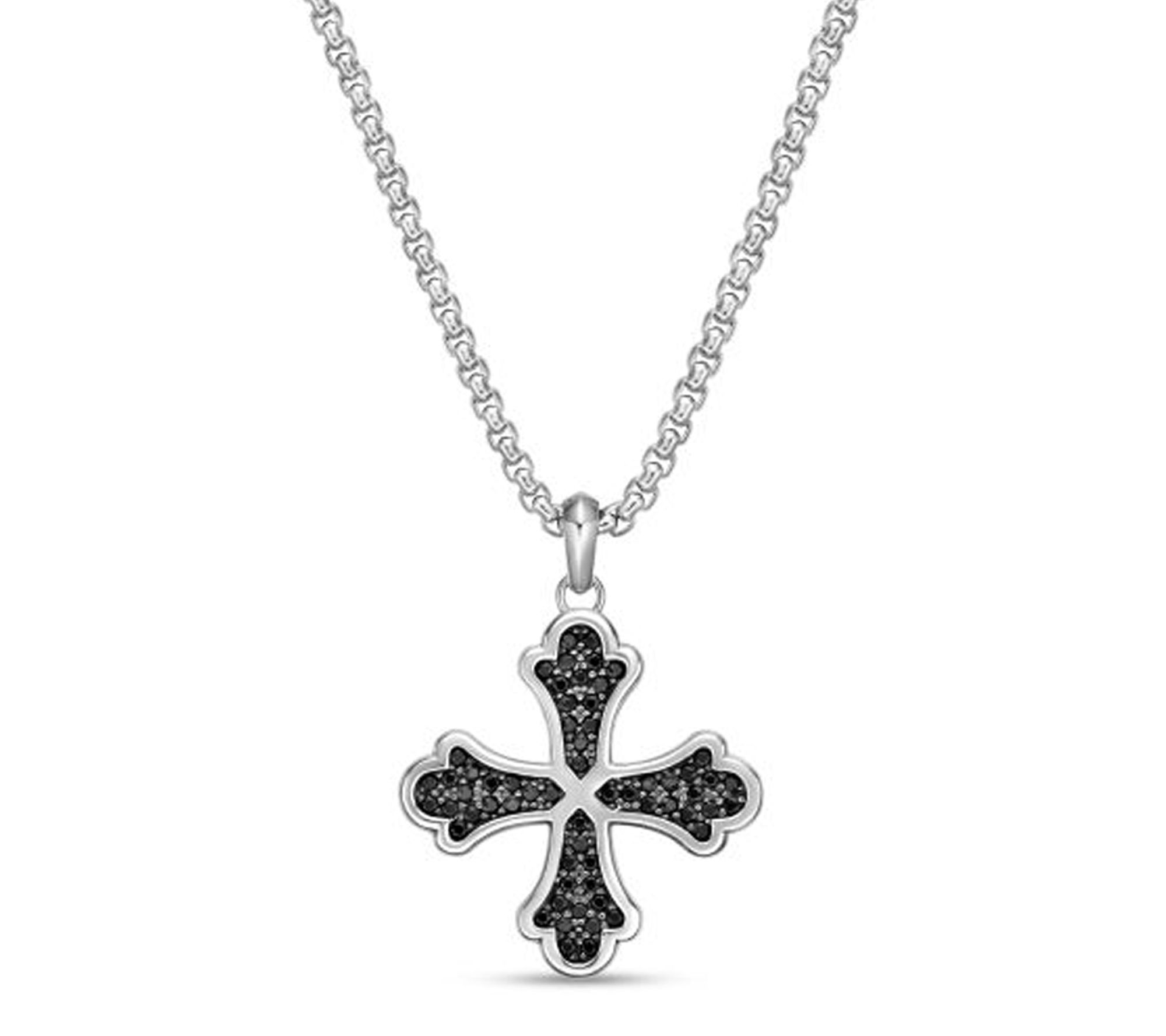 LYNX Men's Ster ling Silver Spi nel Cross Penda nt w/ Box Chain