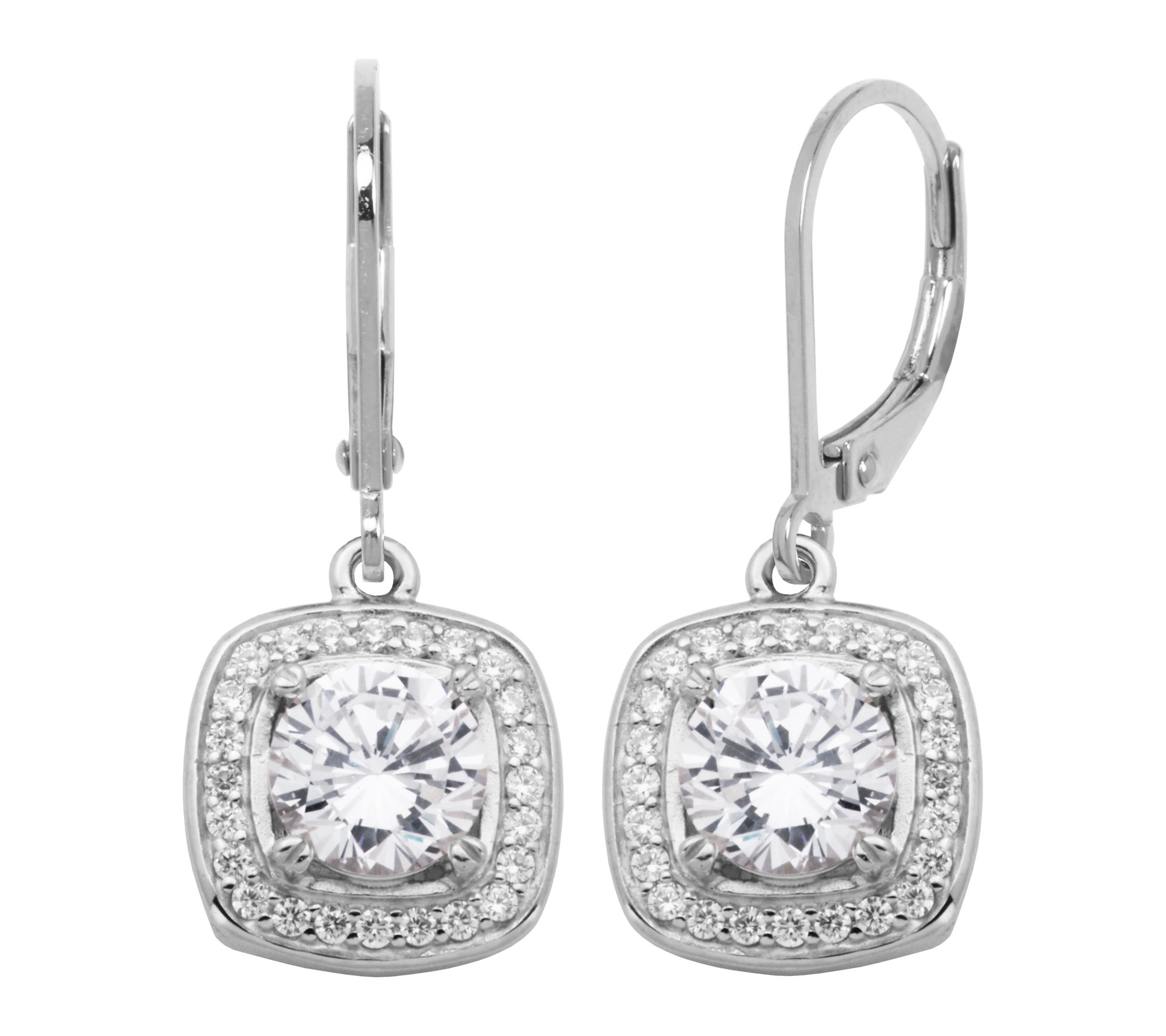 Diamonique Halo Leverback Earrings, Sterling Silver
