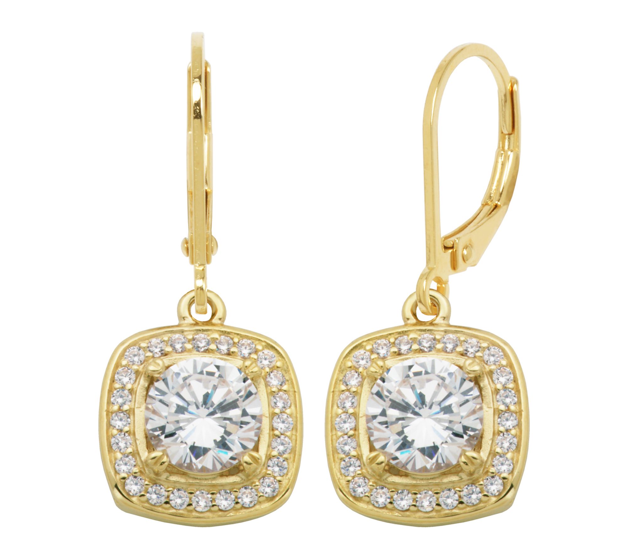 Diamonique Halo Leverback Earrings, Sterling Silver