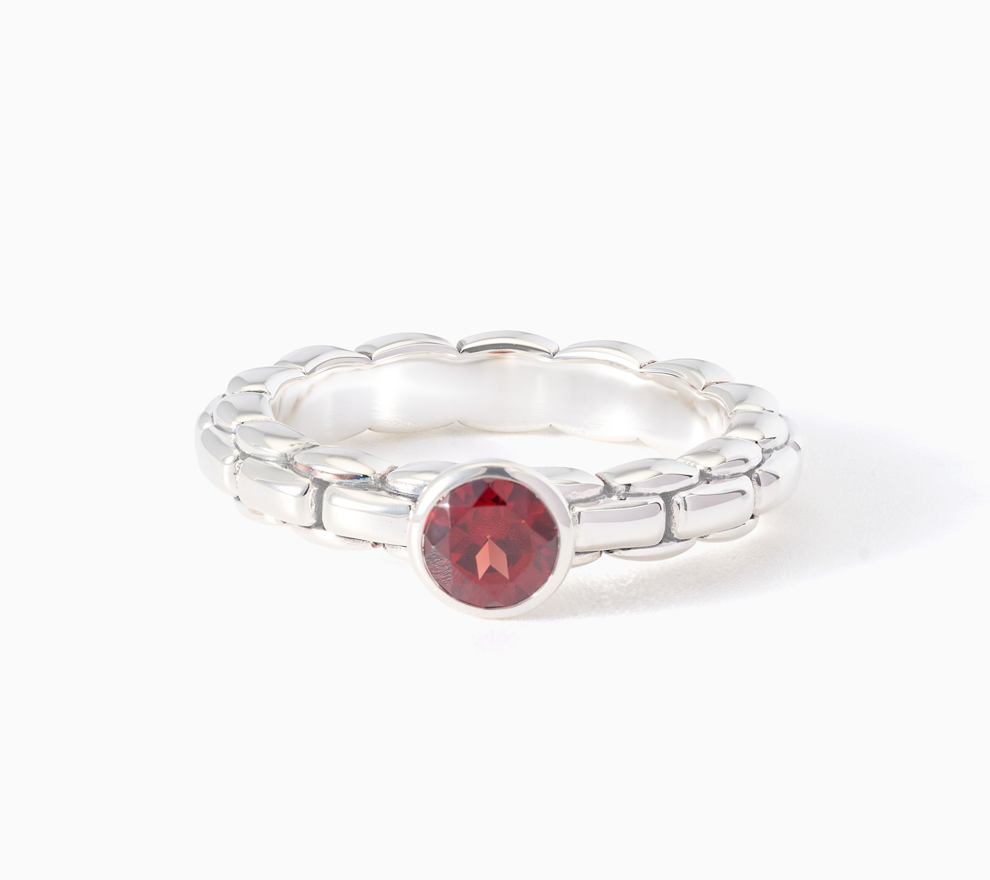 JAI Sterling Silver Bezel Set Gemstone Box Chain Band Ring