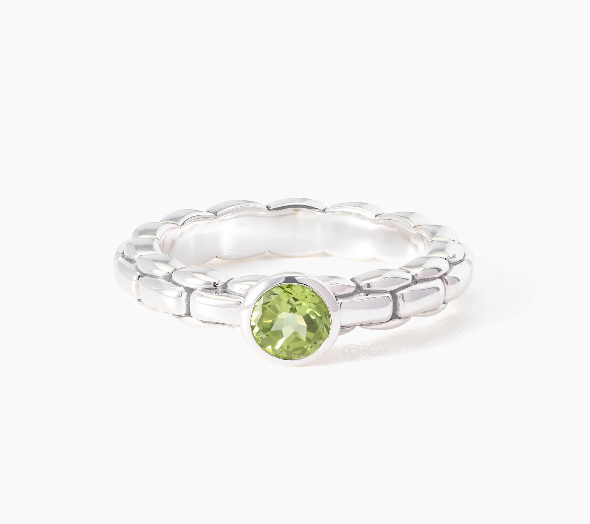 JAI Sterling Silver Bezel Set Gemstone Box Chain Band Ring