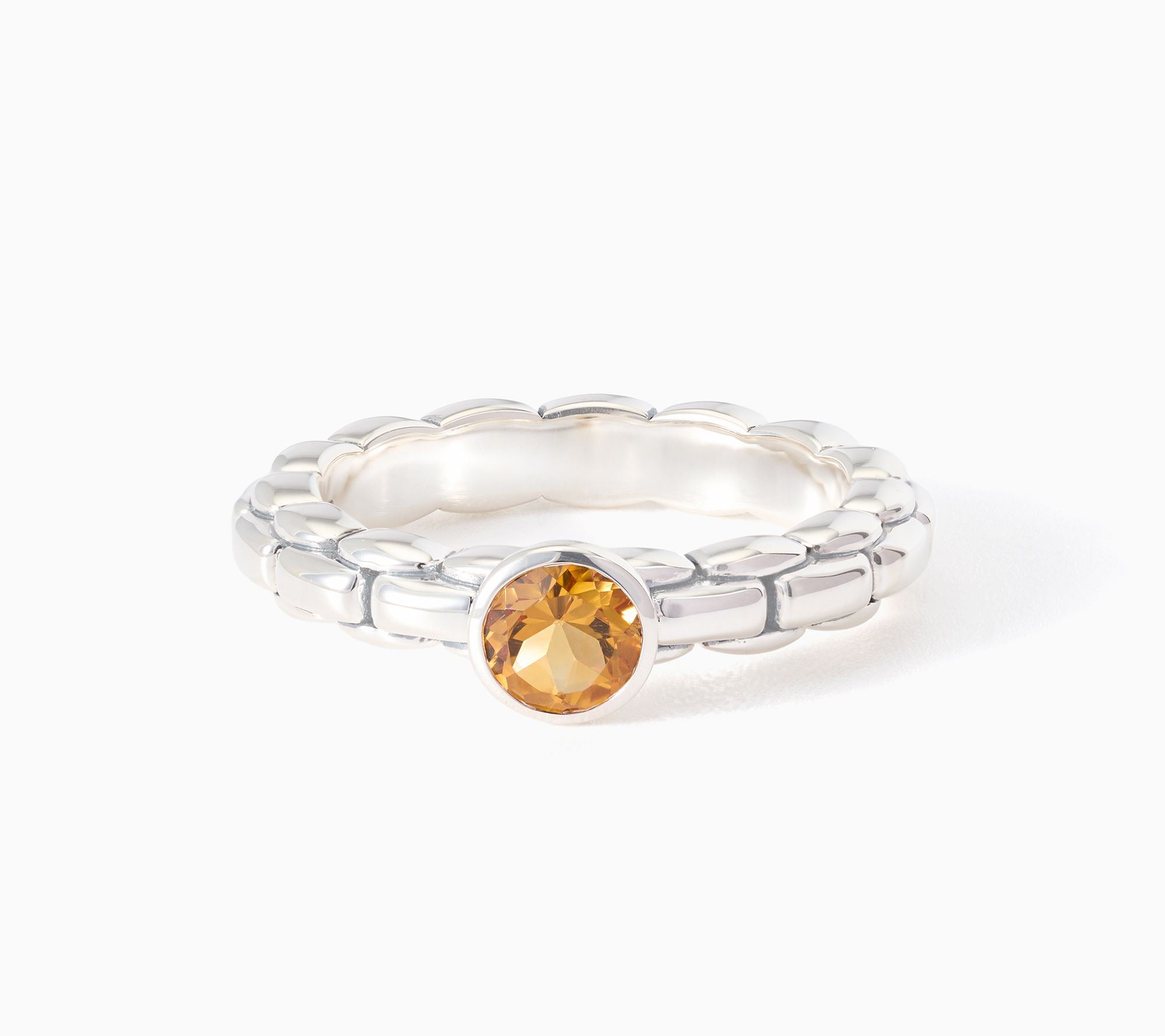 JAI Sterling Silver Bezel Set Gemstone Box Chain Band Ring