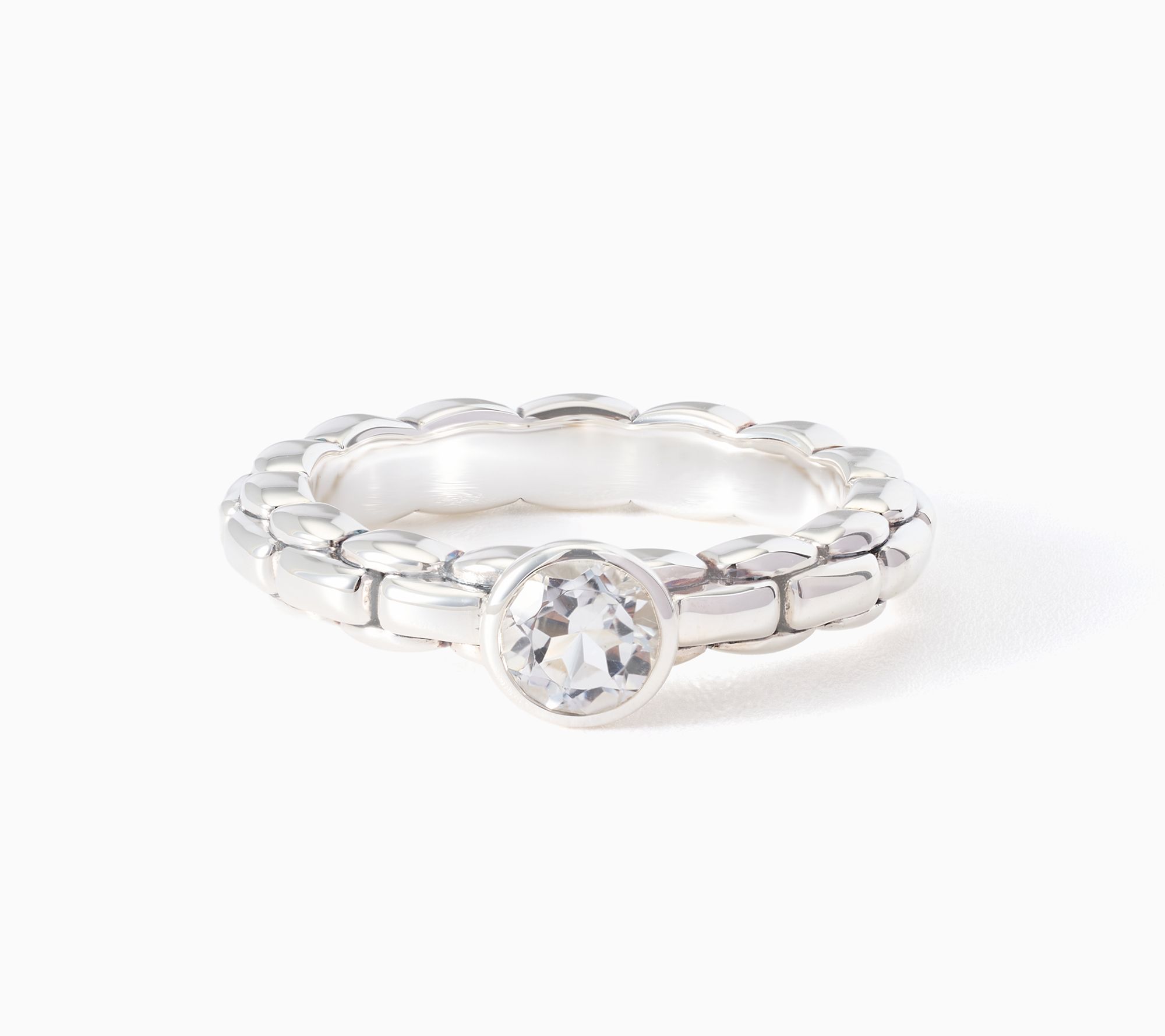 JAI Sterling Silver Bezel Set Gemstone Box Chain Band Ring
