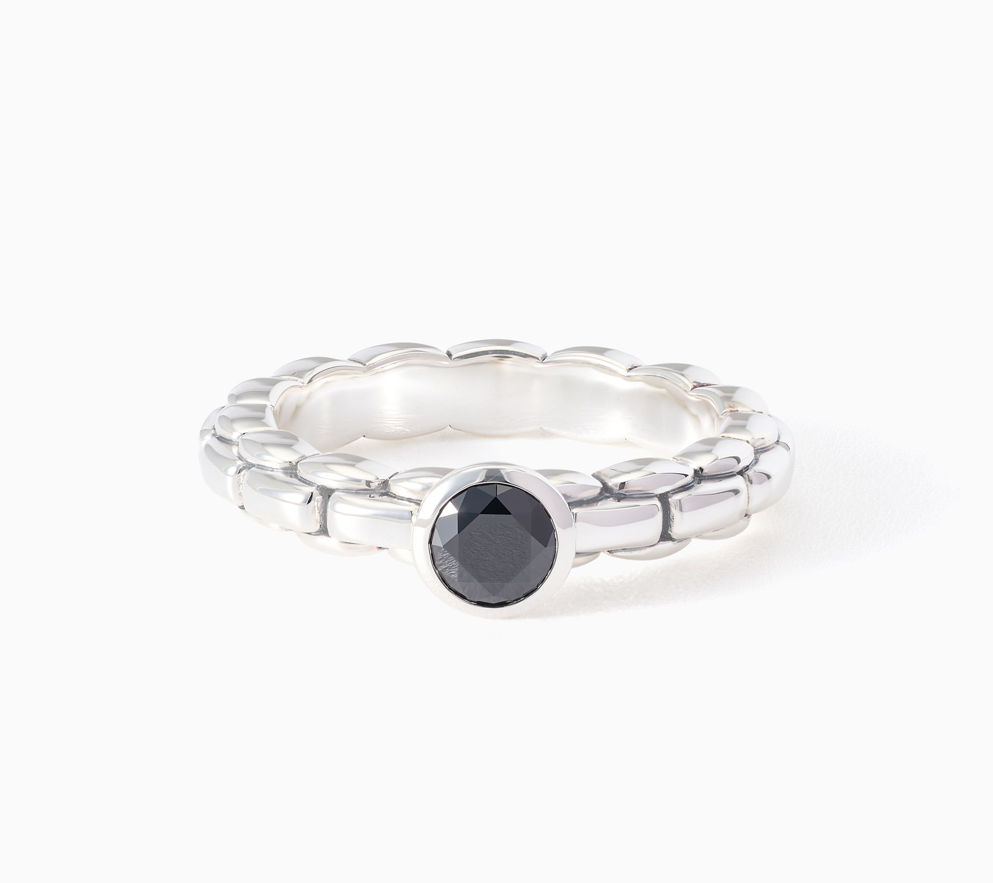 JAI Sterling Silver Bezel Set Gemstone Box Chain Band Ring