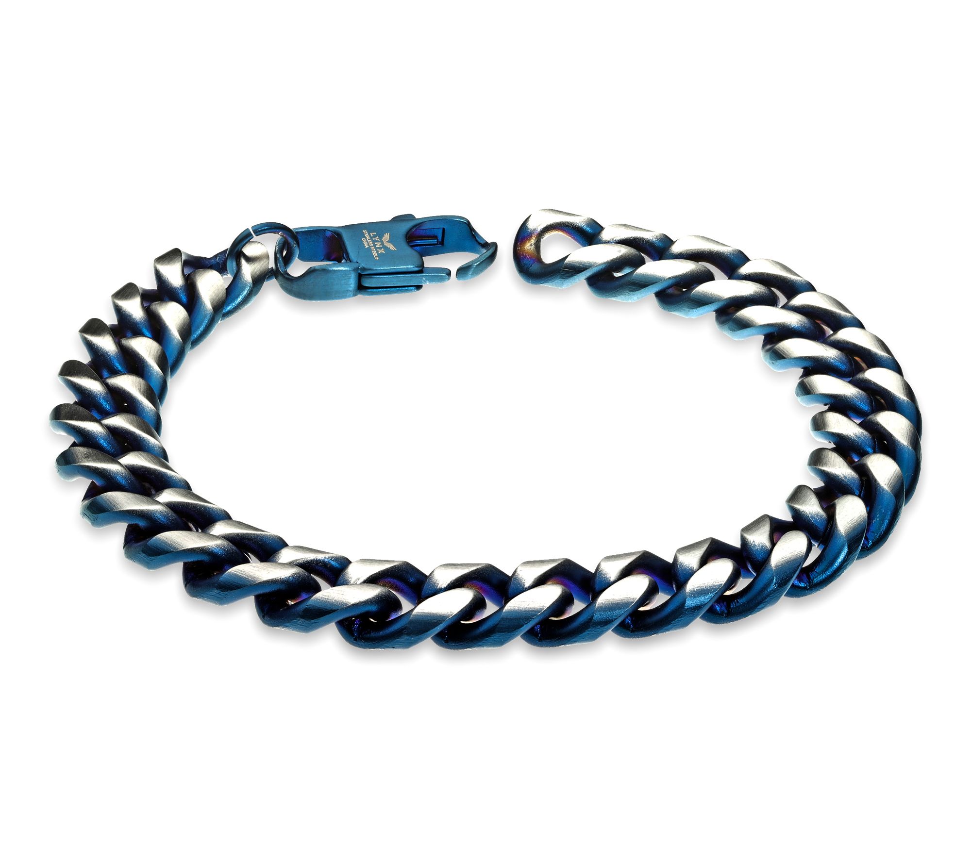 LYNX Men's Blue Ion Plated Stainless Curb ChainBracelet