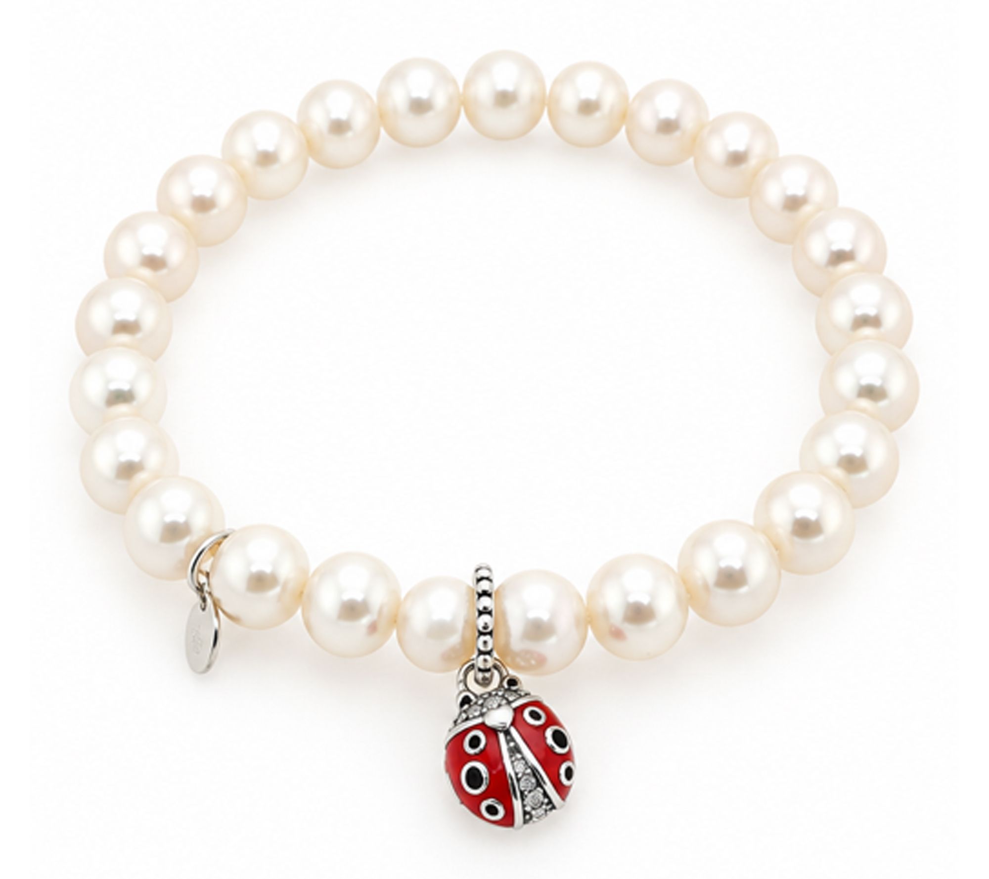 Alkeme Sterling Cultured Pearl Charm Lucky Ladybug Bracelet