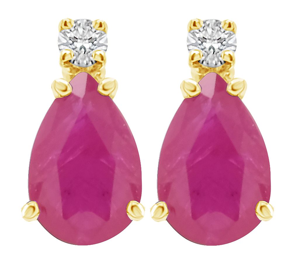 14K Pear-Shaped Precious Gemstone Diamond Accent Stud Earring
