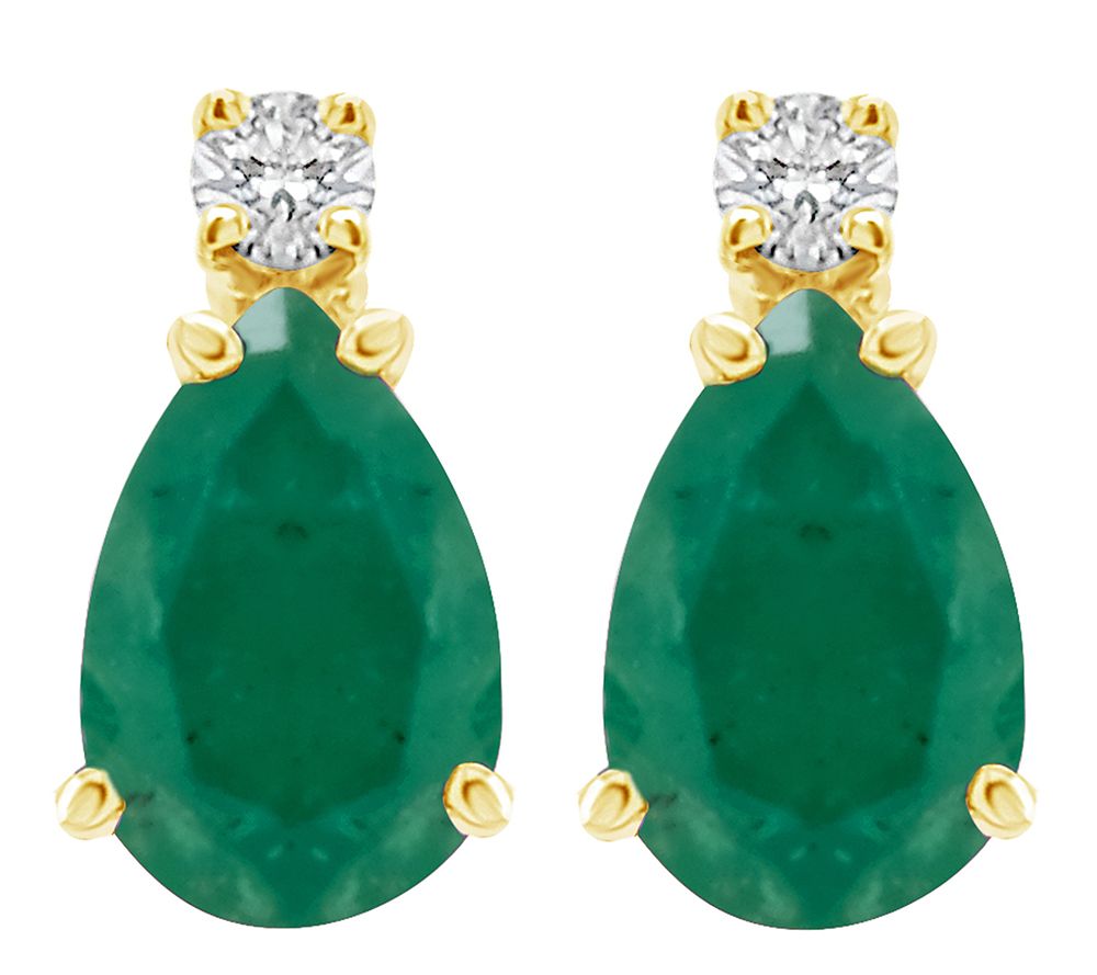 14K Pear-Shaped Precious Gemstone Diamond Accent Stud Earring