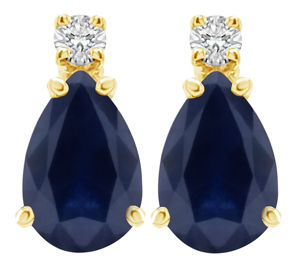 14K Pear-Shaped Precious Gemstone Diamond Accent Stud Earring