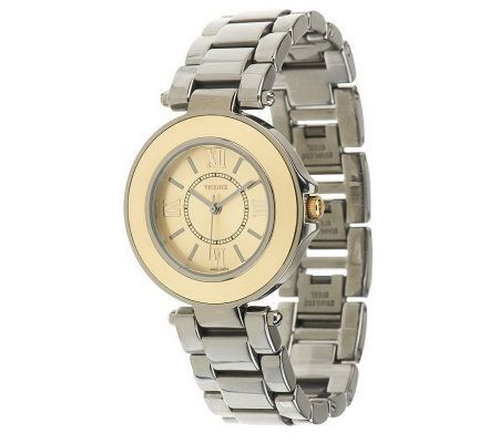 Italian Gold Round Case Ceramic Link Watch, 14KGold