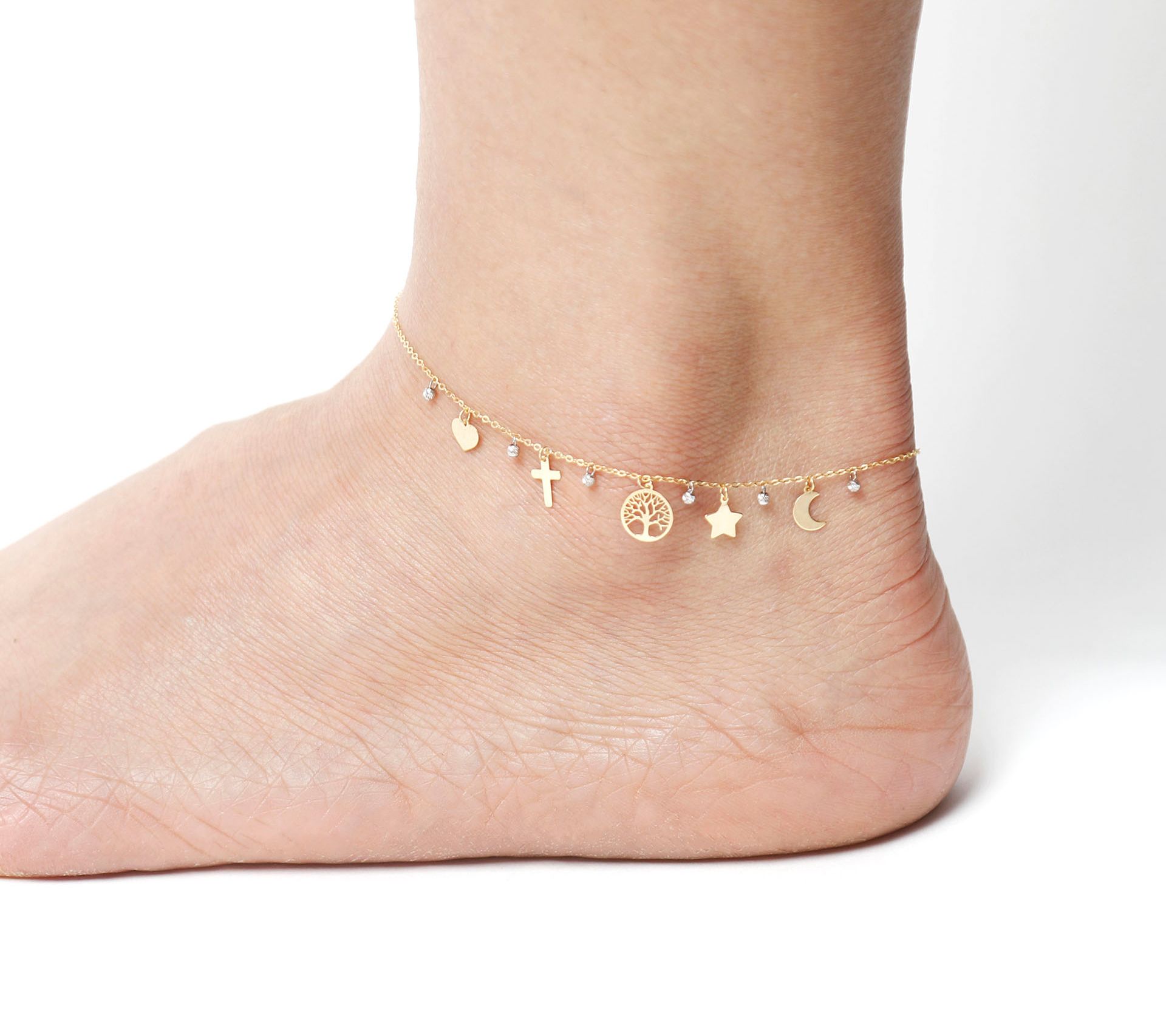 Italian Gold TwoTone 10" Ankle Bracelet, 14K