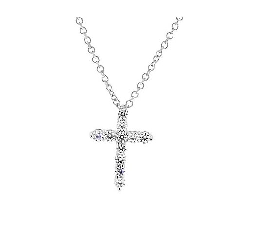 Diamonique Petite Cross Pendant w/ Chain, Platinum Clad