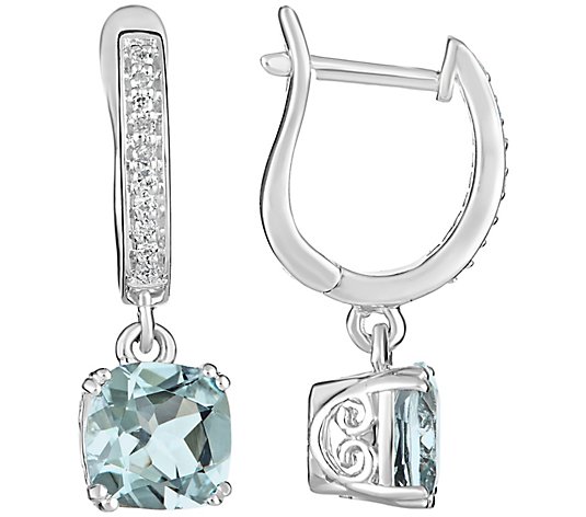 2.00 cttw Aquamarine & 1/10 cttw Diamond Earrings, Sterling
