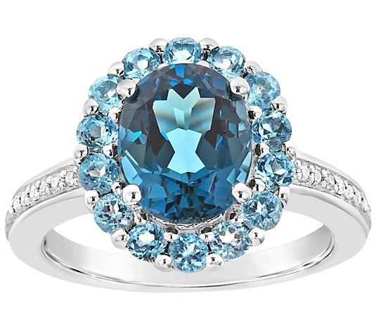 Sterling 3.50 cttw Blue Topaz & 1/10 cttw Diamond Ring