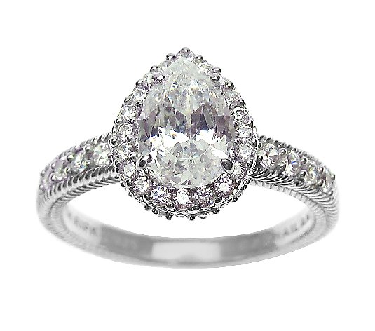 Judith Classic Sterling 1.90 cttw Pear Diamonique Halo Ring
