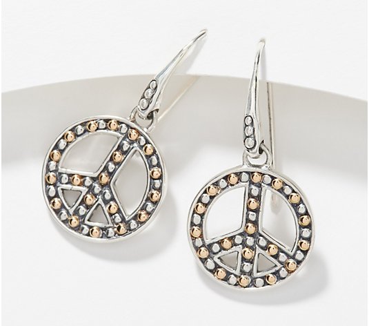 Artisan Crafted Sterling Silver with Gold Accents Peace Sign Earrings