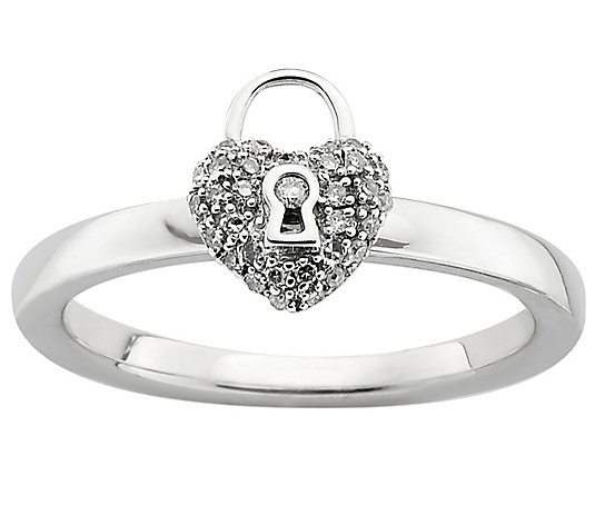 Simply Stacks Sterling Diamond Heart Lock Ring