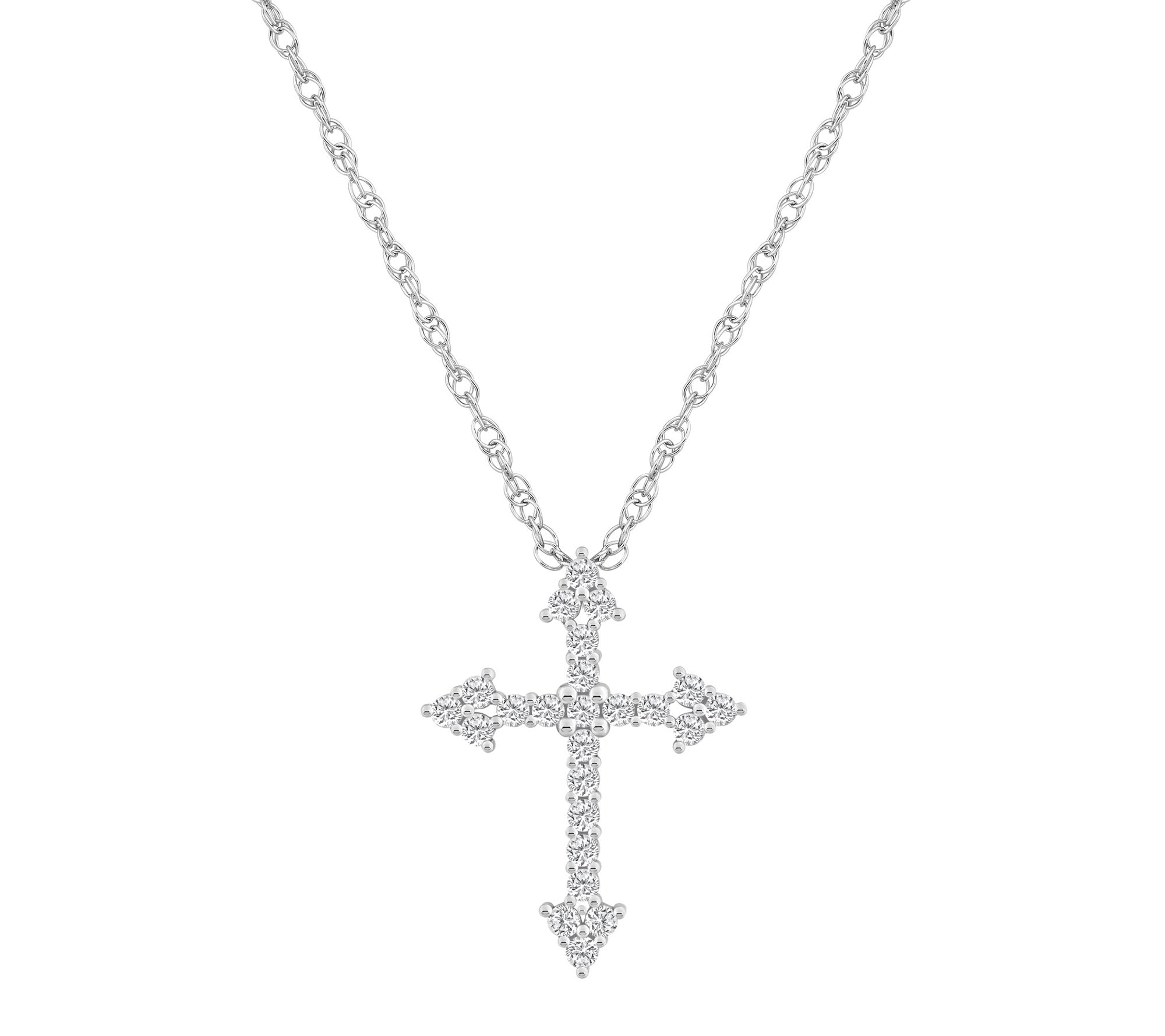 Affinity 0.25 cttw Diamond Pointed Cross Pendant w/ Chain, 14