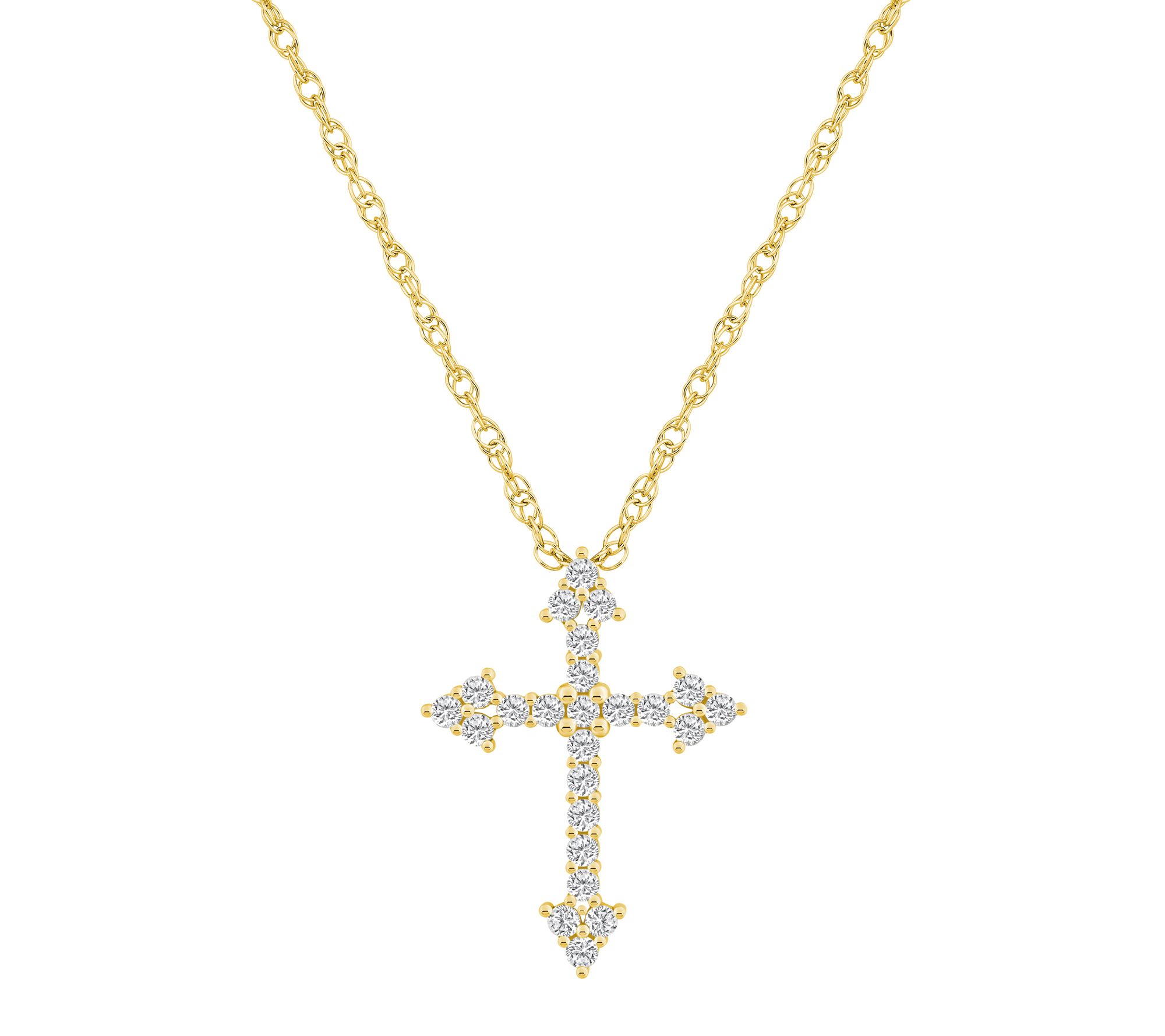 Affinity 0.25 cttw Diamond Pointed Cross Pendant w/ Chain, 14