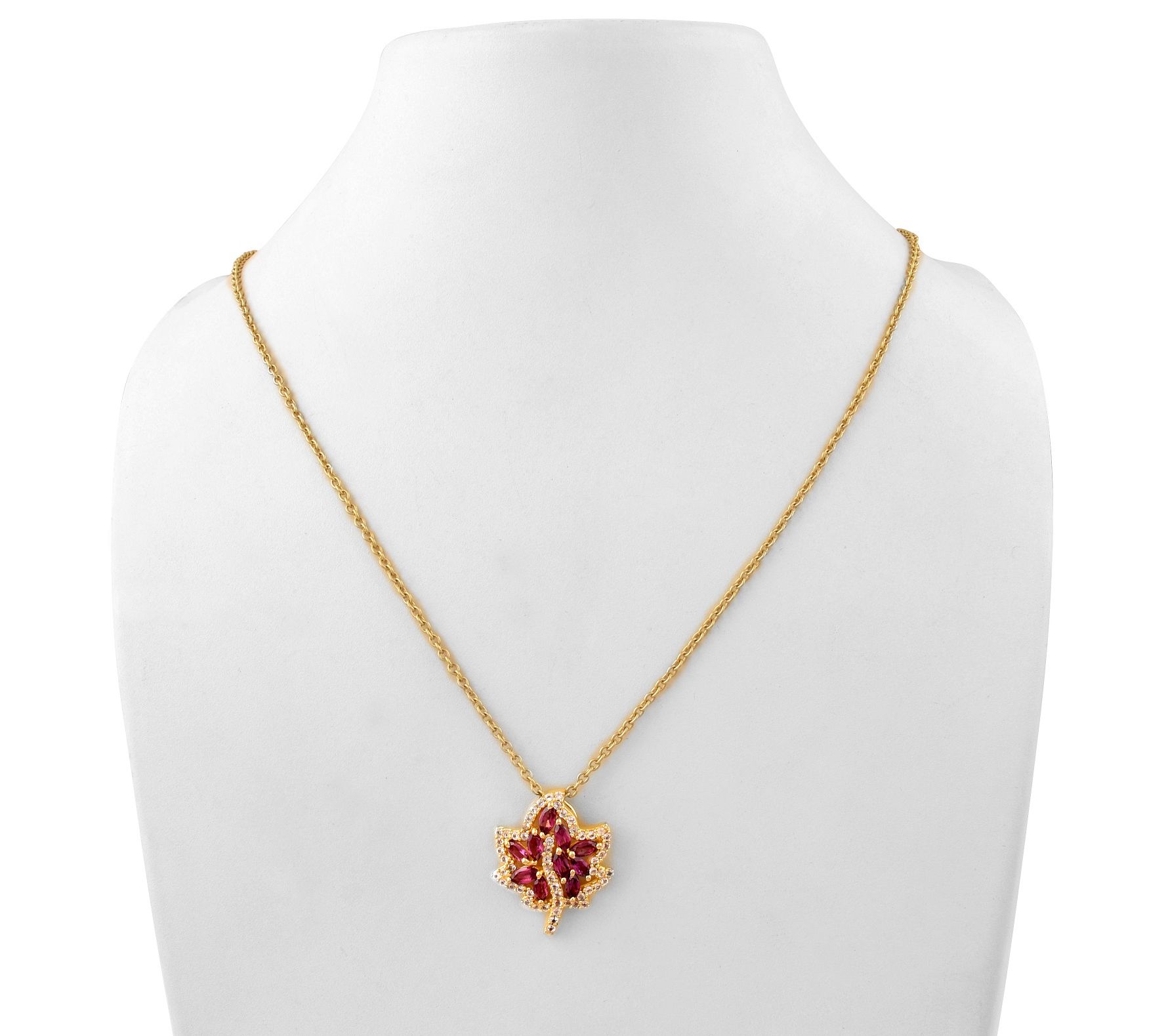 14K Gold-Plated Rhodolite & White Topaz Leaf Necklace