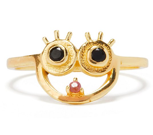 Amorcito 14K Plated Happy Face Good Trip Multi-Gemstone Ring