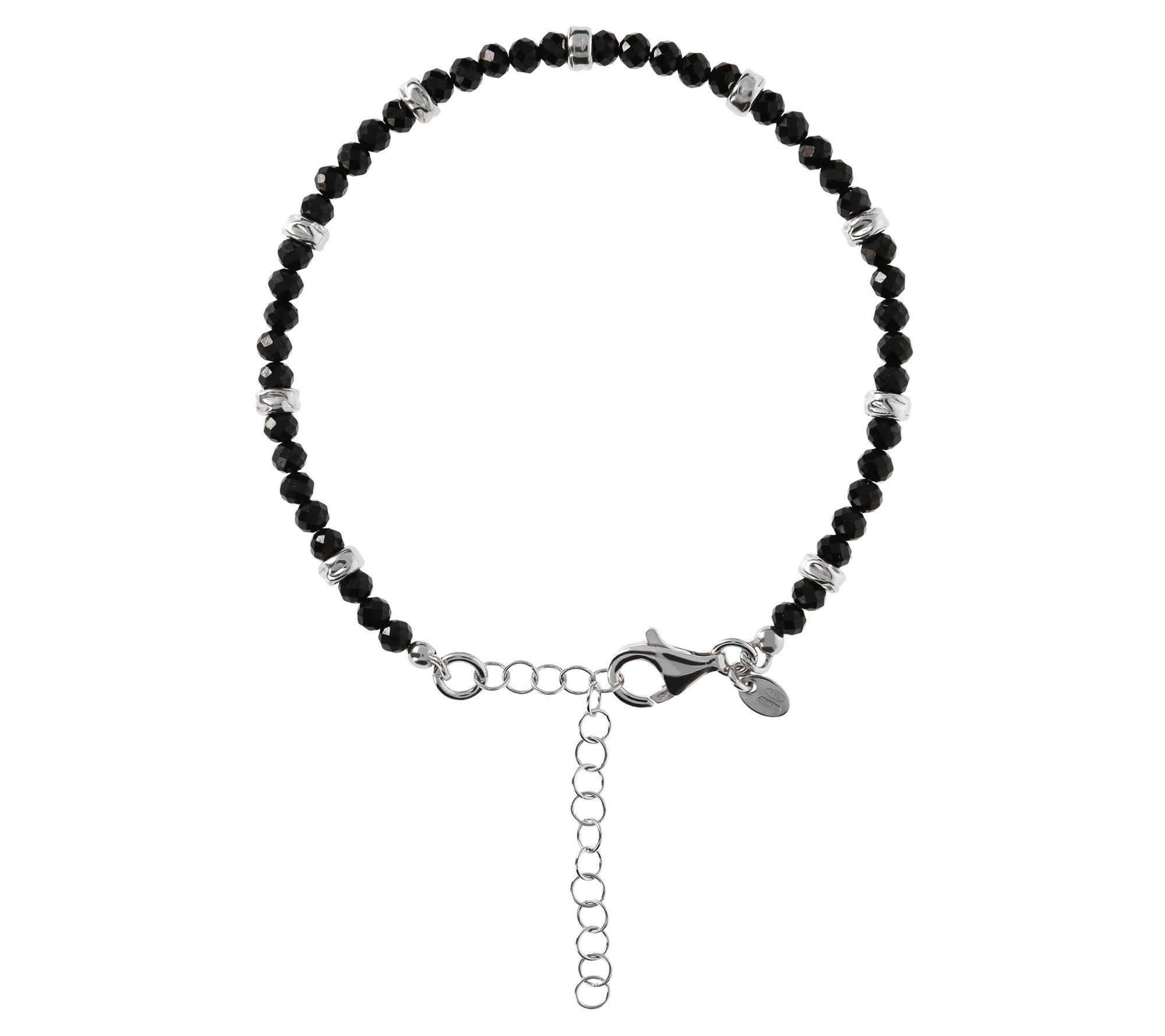 Mistero Sterling Silver Adjustable Black SpinelBead Bracelet