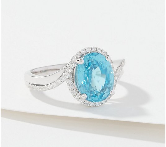 Affinity Gems Blue Zircon & Diamond Oval Cut Ring 14K Gold