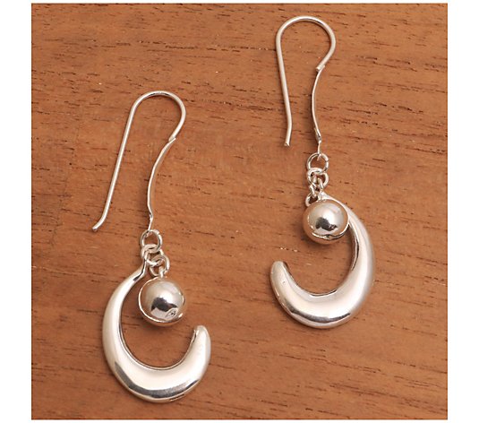 Novica Artisan Crafted Sterling Silver Moon Dangle Earrings