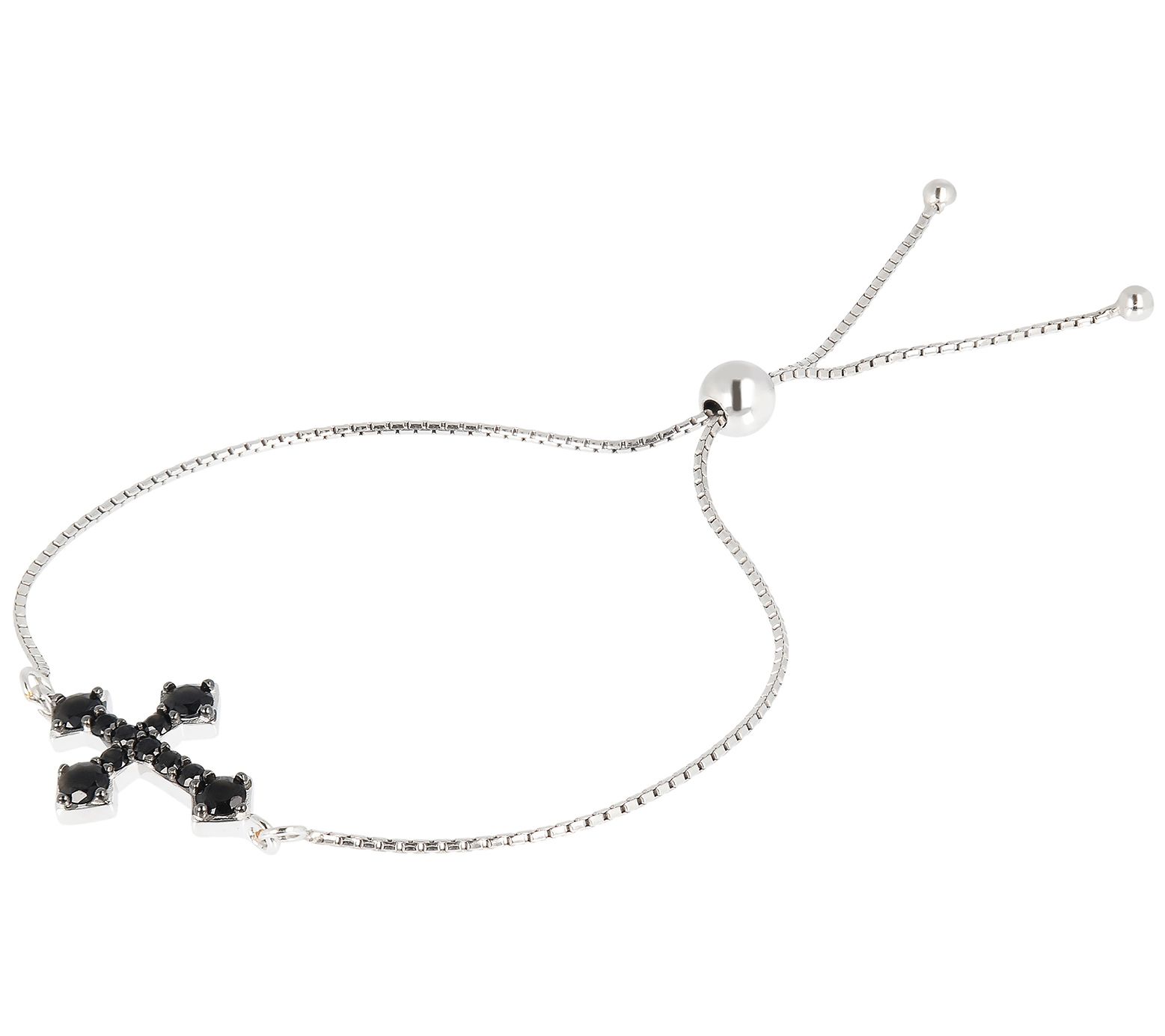 Mistero Black Spinel Cross Adjustable Bracelet,Sterling