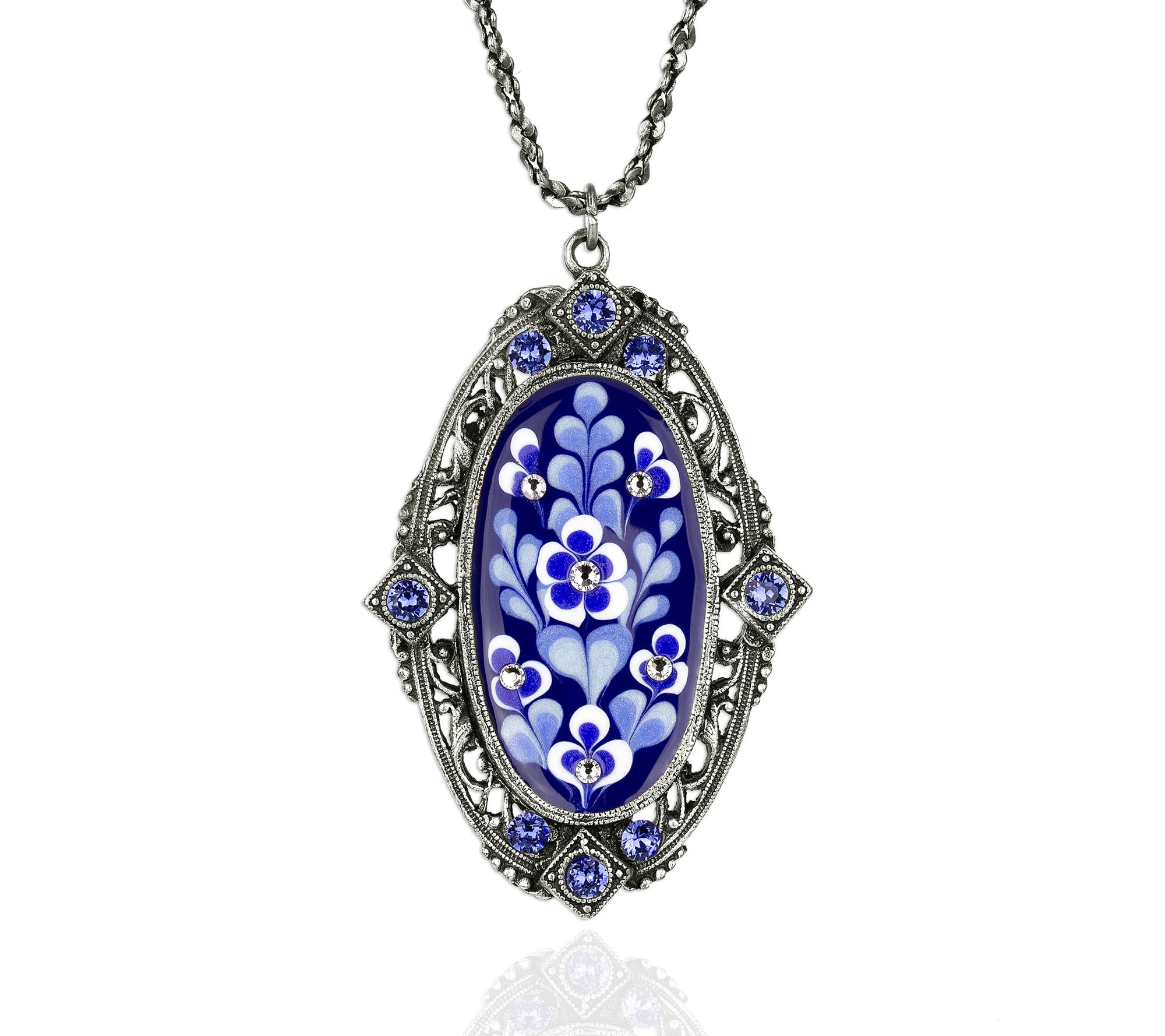Anne Koplik Blue & White Crystal Pendant w/ Chan