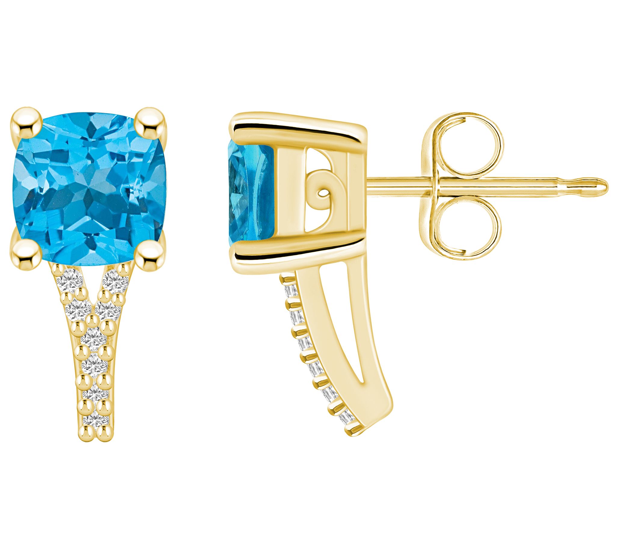Affinity Gems Cushion Gemstone & Diamond Earrings, 14K Gold
