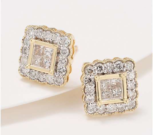 Affinity Diamonds 1.00cttw Square Stud Earrings, 14K Gold
