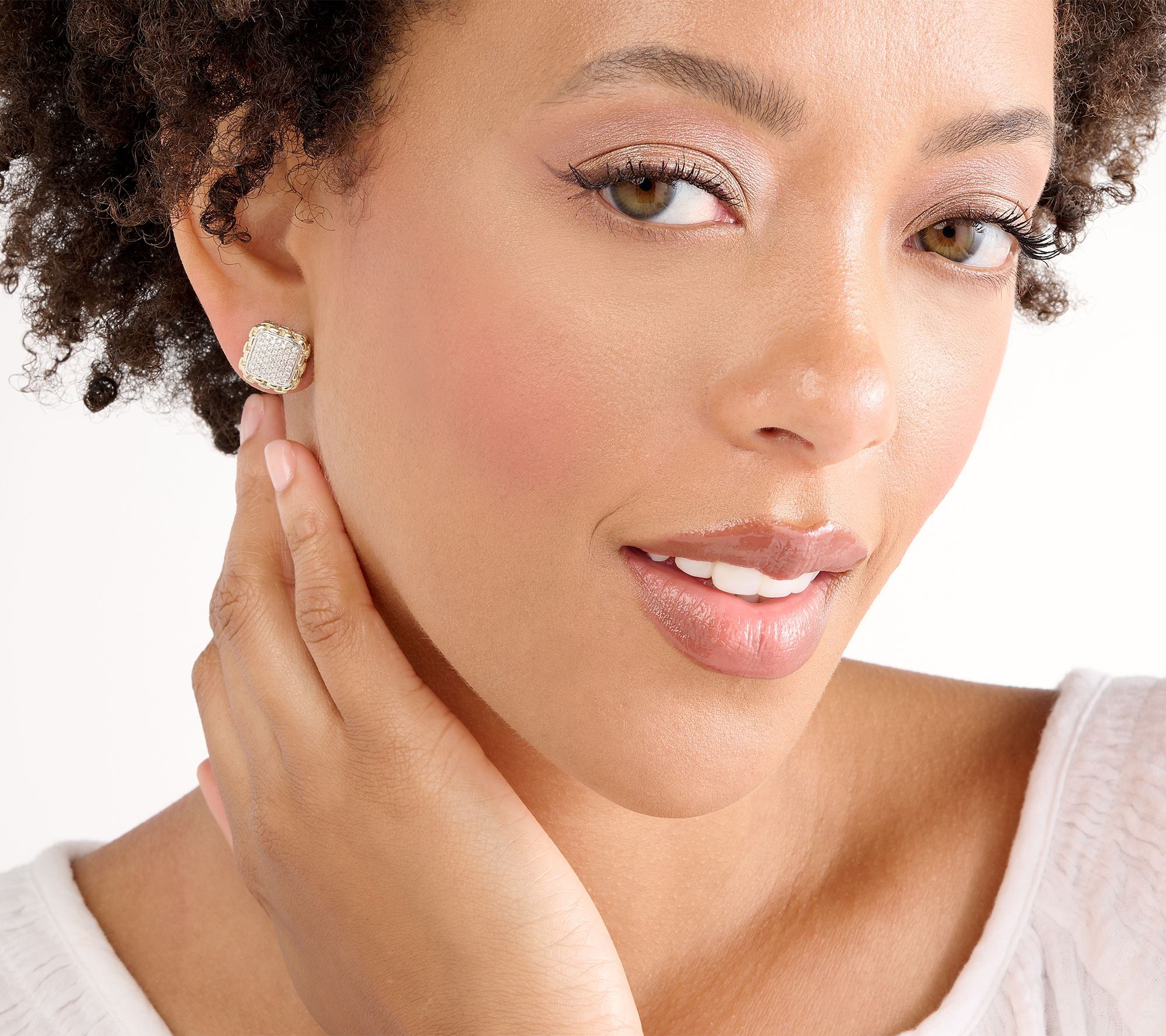 JAI Sterling Silver & 14K Pave Diamond Stud Earrings