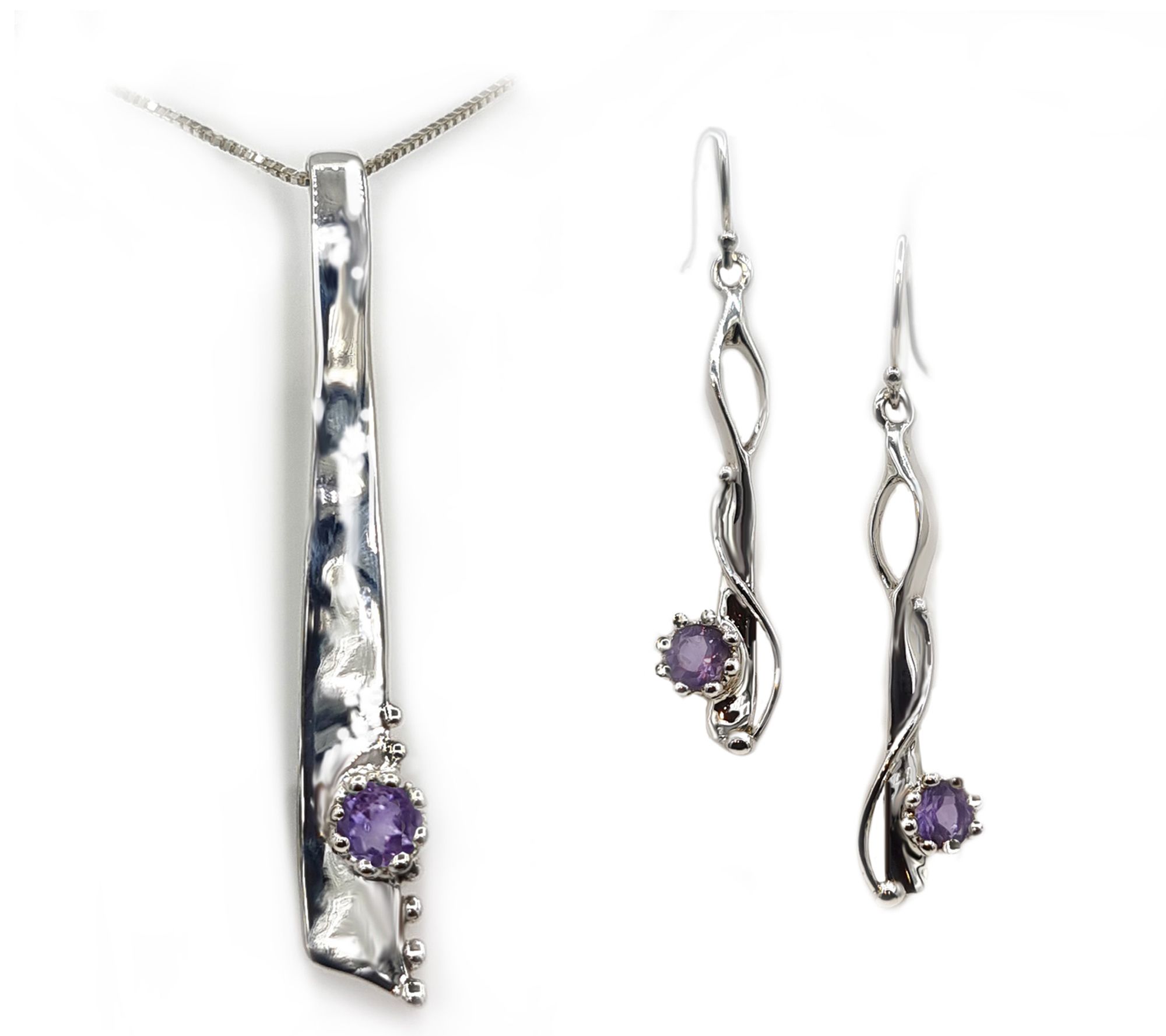 Hagit Sterling Silver Gemstone Earrings & Necklace Set