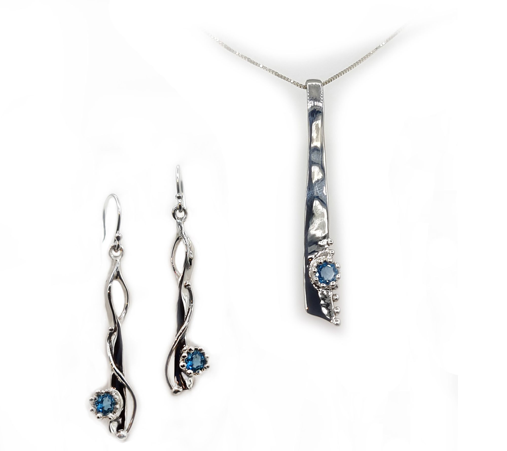 Hagit Sterling Silver Gemstone Earrings & Necklace Set